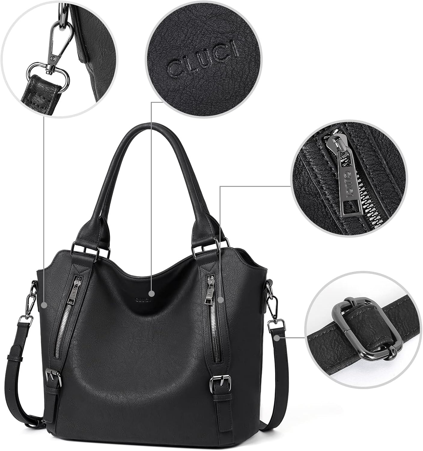 BOLSO HOBO GRANDE PARA MUJER CLUCI CON MÚLTIPLES BOLSILLOS - 5