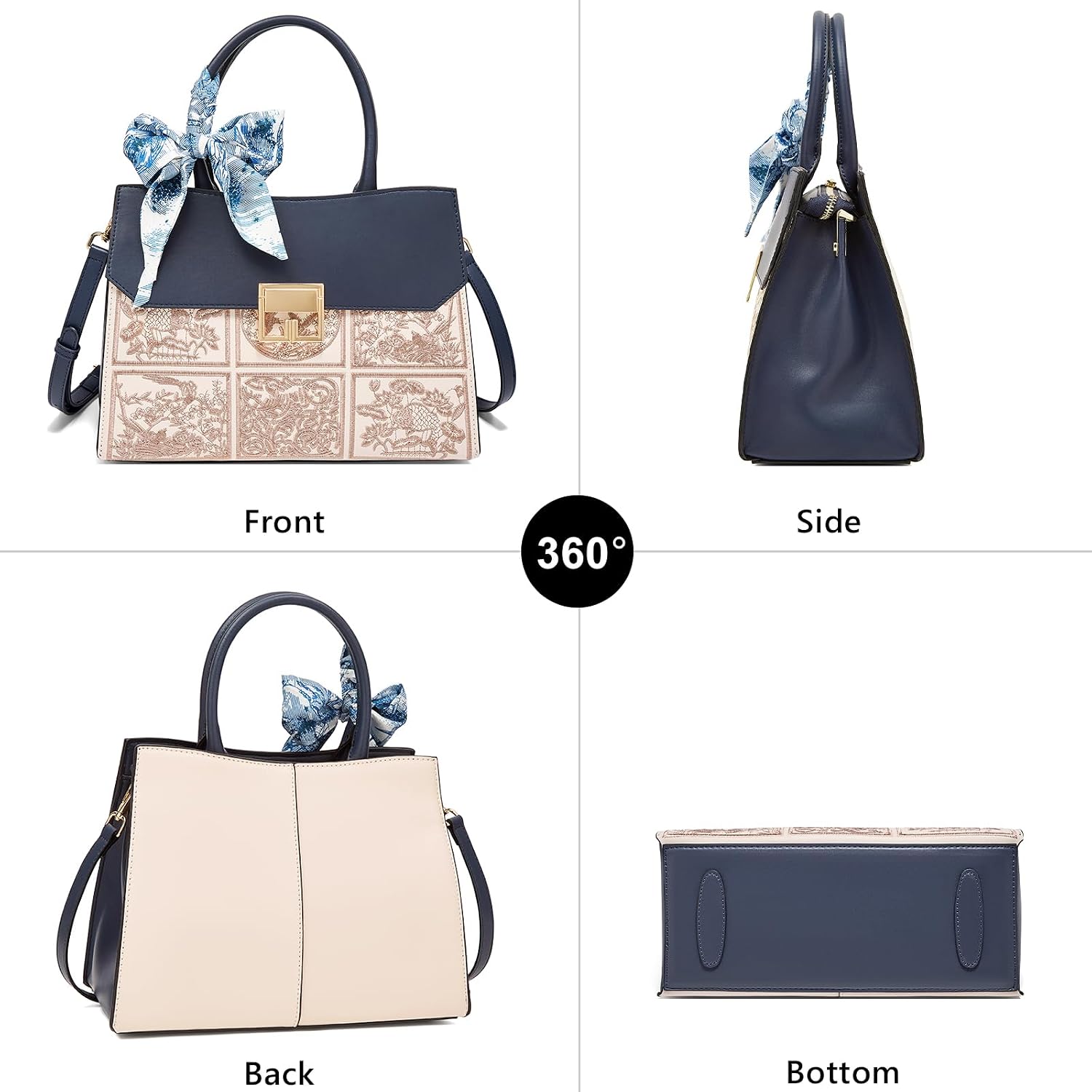 BOLSO SATCHEL FOXLOVER CON ASA SUPERIOR BORDADO VINTAGE - 3