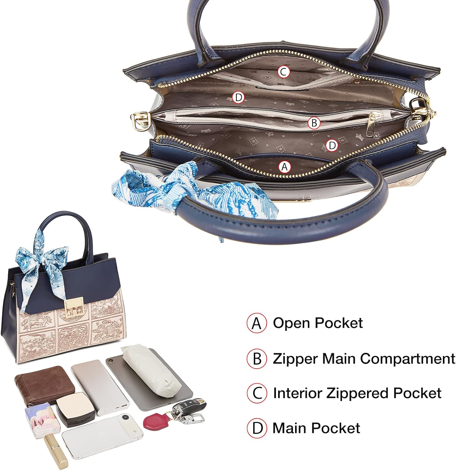 BOLSO SATCHEL FOXLOVER CON ASA SUPERIOR BORDADO VINTAGE - 4