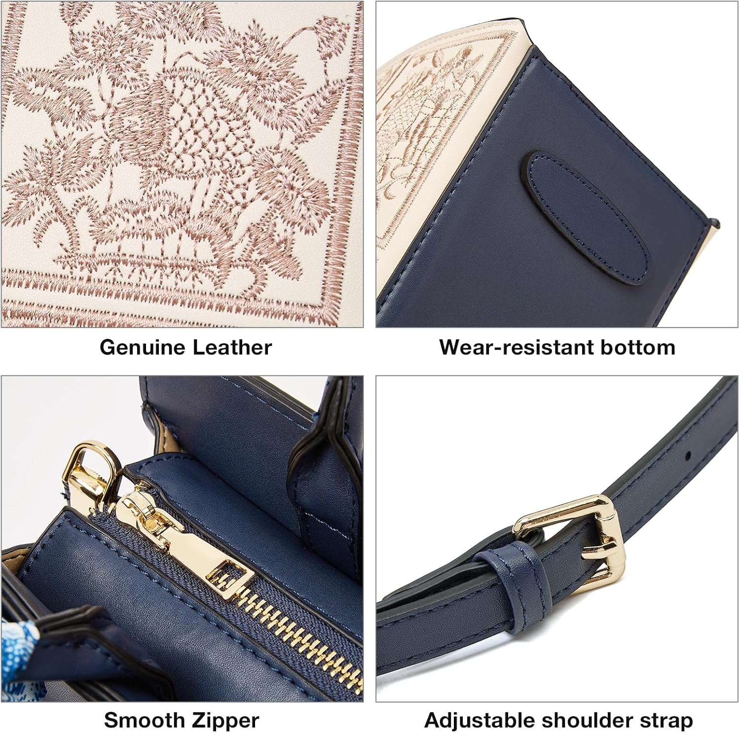 BOLSO SATCHEL FOXLOVER CON ASA SUPERIOR BORDADO VINTAGE - 5