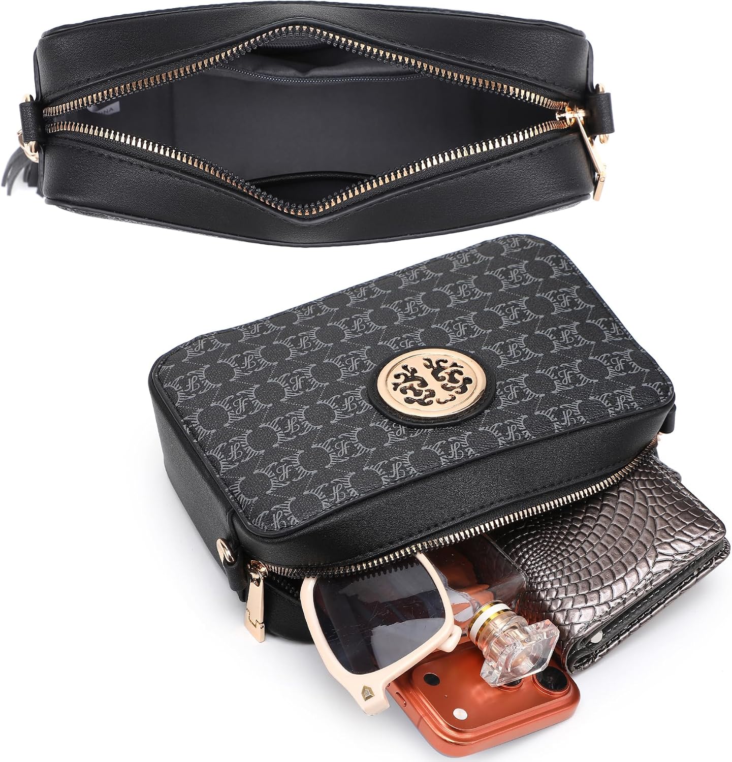 BOLSO CRUZADO LIGERO DE CUERO GENUINO MKP COLLECTION CON BOLSILLO Y FLECOS - 5