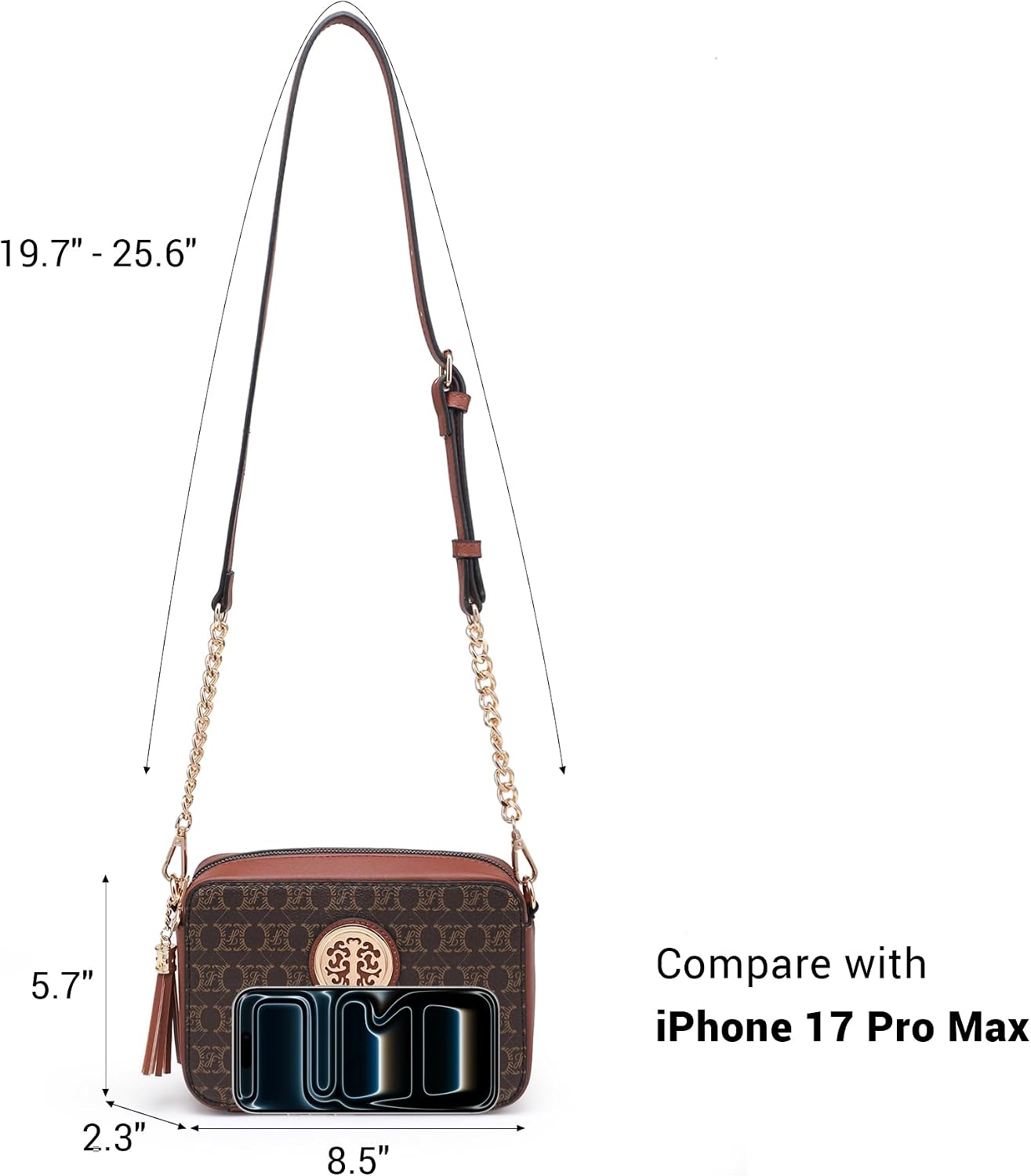 BOLSO CRUZADO LIGERO DE CUERO GENUINO MKP COLLECTION CON BORLA Y BOLSILLO CON CIERRE - 5