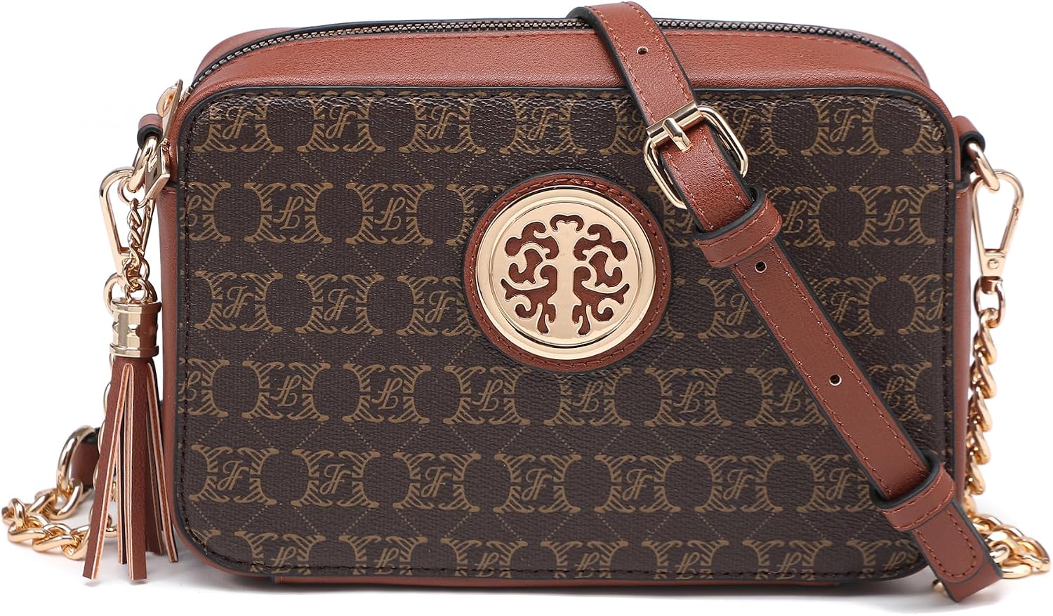 BOLSO CRUZADO LIGERO DE CUERO GENUINO MKP COLLECTION CON BOLSILLO Y FLECOS - 1