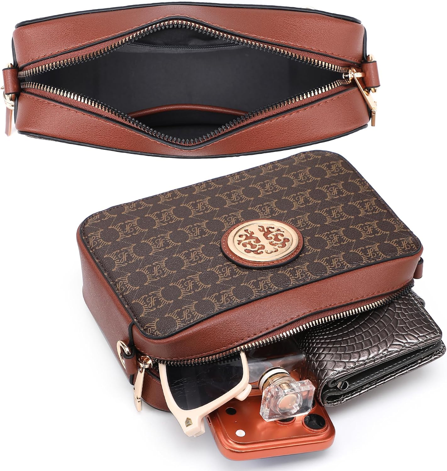 BOLSO CRUZADO LIGERO DE CUERO GENUINO MKP COLLECTION CON BOLSILLO Y FLECOS - 2