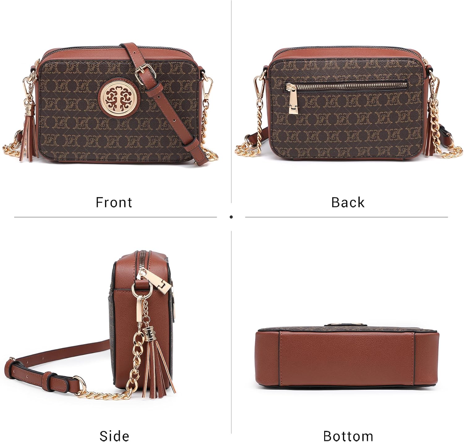 BOLSO CRUZADO LIGERO DE CUERO GENUINO MKP COLLECTION CON BOLSILLO Y FLECOS - 5
