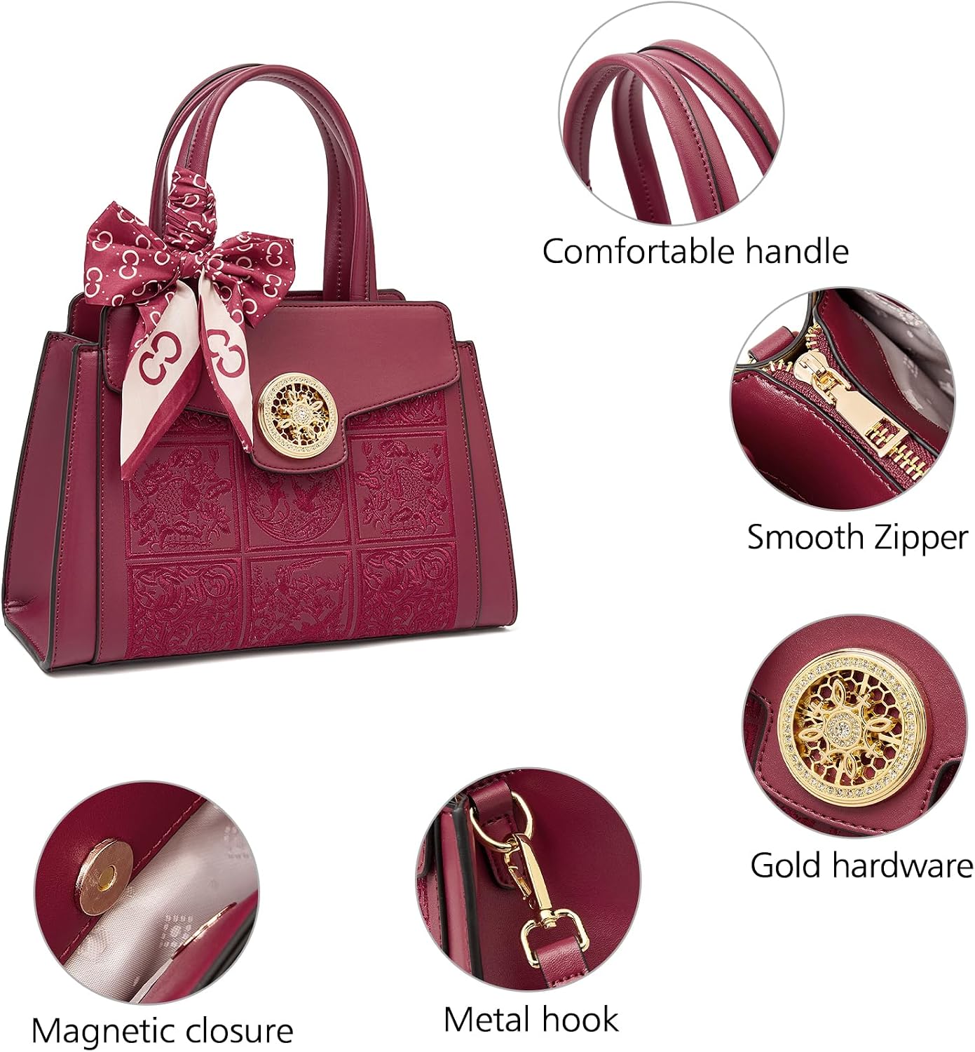 BOLSO SATCHEL FOXLOVER DE CUERO GENUINO BORDADO - 4