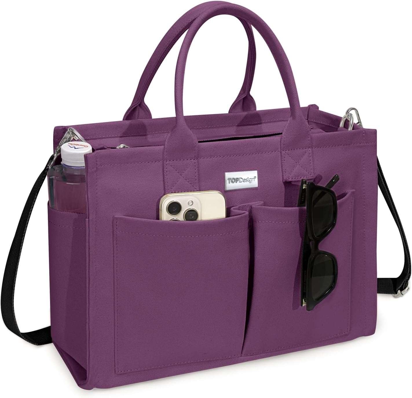 BOLSO TOTE DE LONA RESISTENTE PARA MUJER TOPDESIGN CON 9 BOLSILLOS AJUSTABLE CROSSBODY/SHOULDER - 1