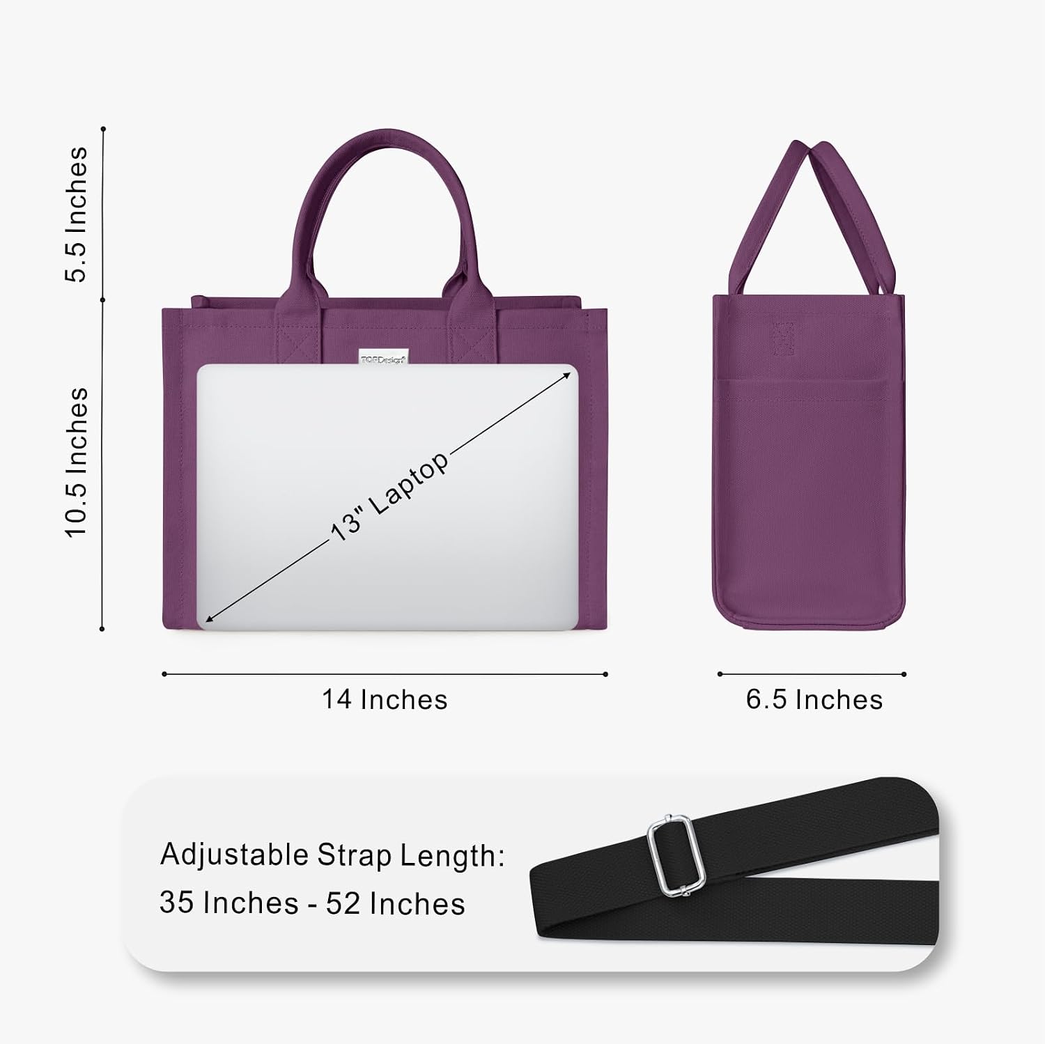 BOLSO TOTE DE LONA RESISTENTE PARA MUJER TOPDESIGN CON 9 BOLSILLOS AJUSTABLE CROSSBODY/SHOULDER - 4