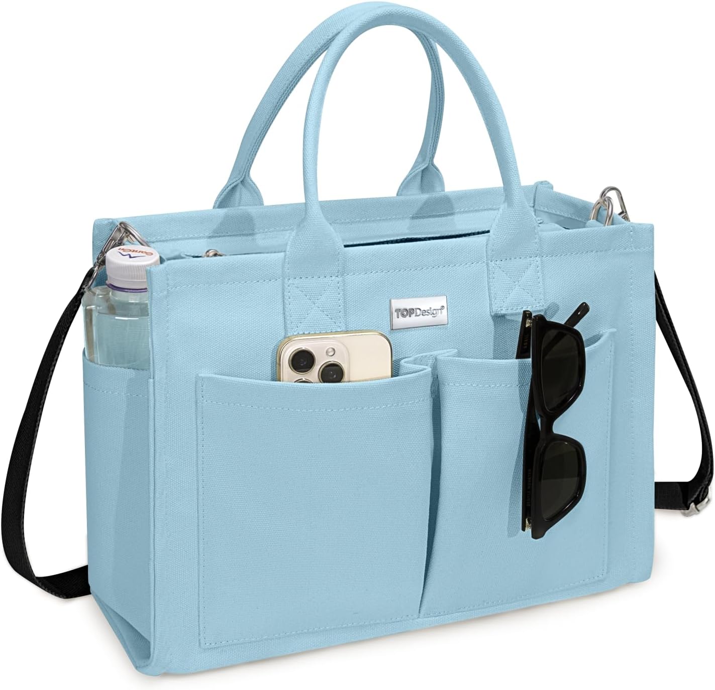 BOLSO TOTE DE LONA RESISTENTE PARA MUJER TOPDESIGN CON 9 BOLSILLOS AJUSTABLE CROSSBODY/SHOULDER - 1