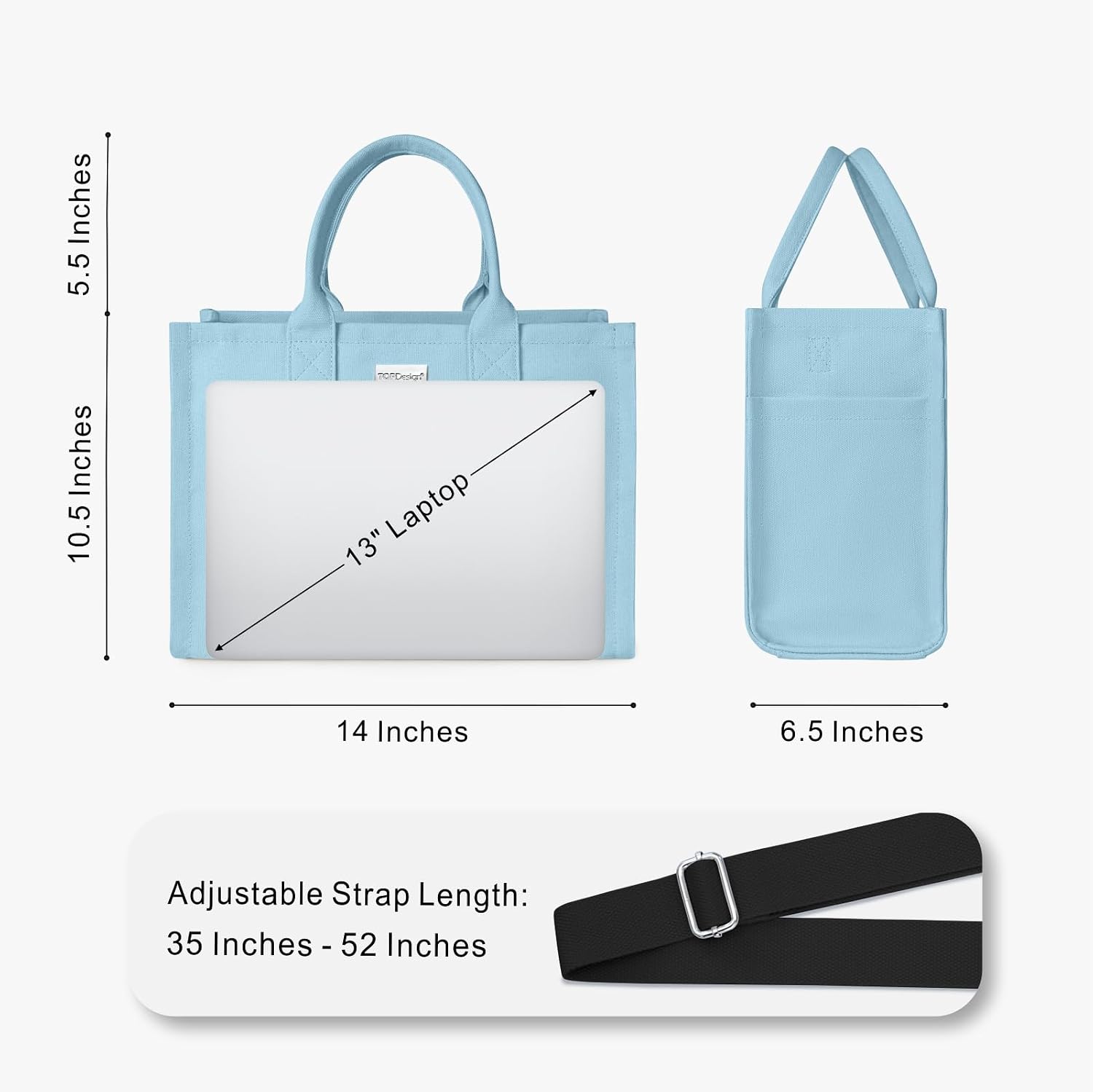 BOLSO TOTE DE LONA RESISTENTE PARA MUJER TOPDESIGN CON 9 BOLSILLOS AJUSTABLE CROSSBODY/SHOULDER - 4
