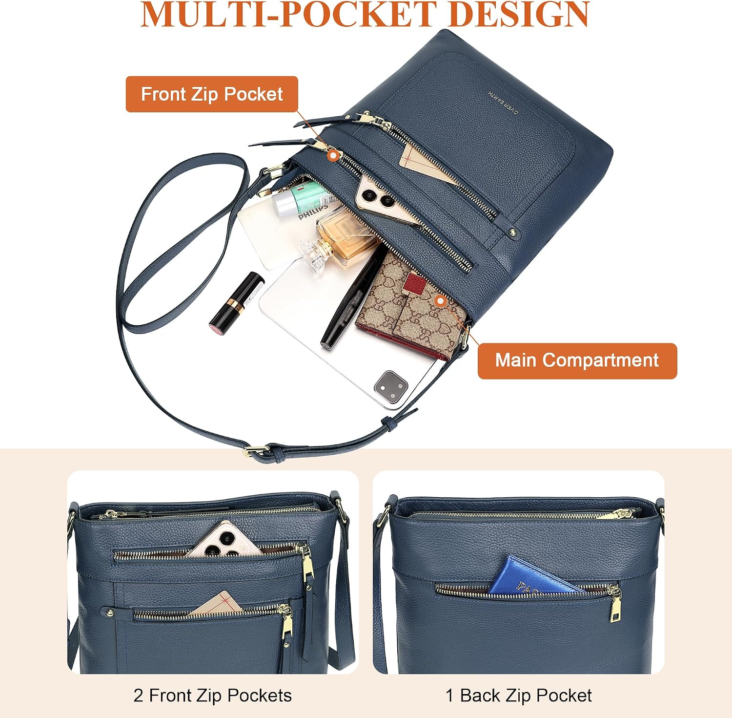 BOLSO CRUZADO DE CUERO GENUINO OVER EARTH PARA MUJER CON MÚLTIPLES BOLSILLOS - 5