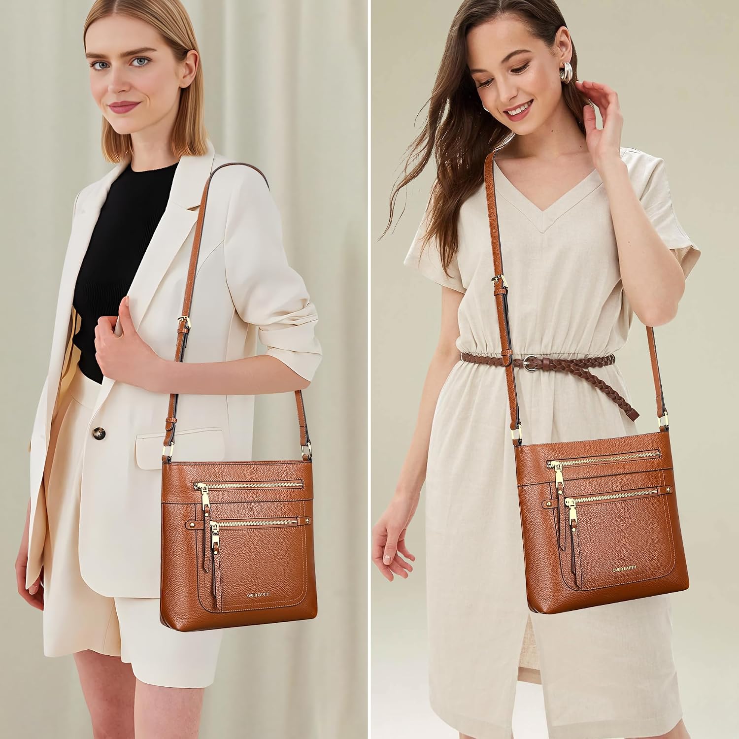 BOLSO CRUZADO DE CUERO GENUINO PARA MUJER OVER EARTH MULTI-BOLSILLOS - 2