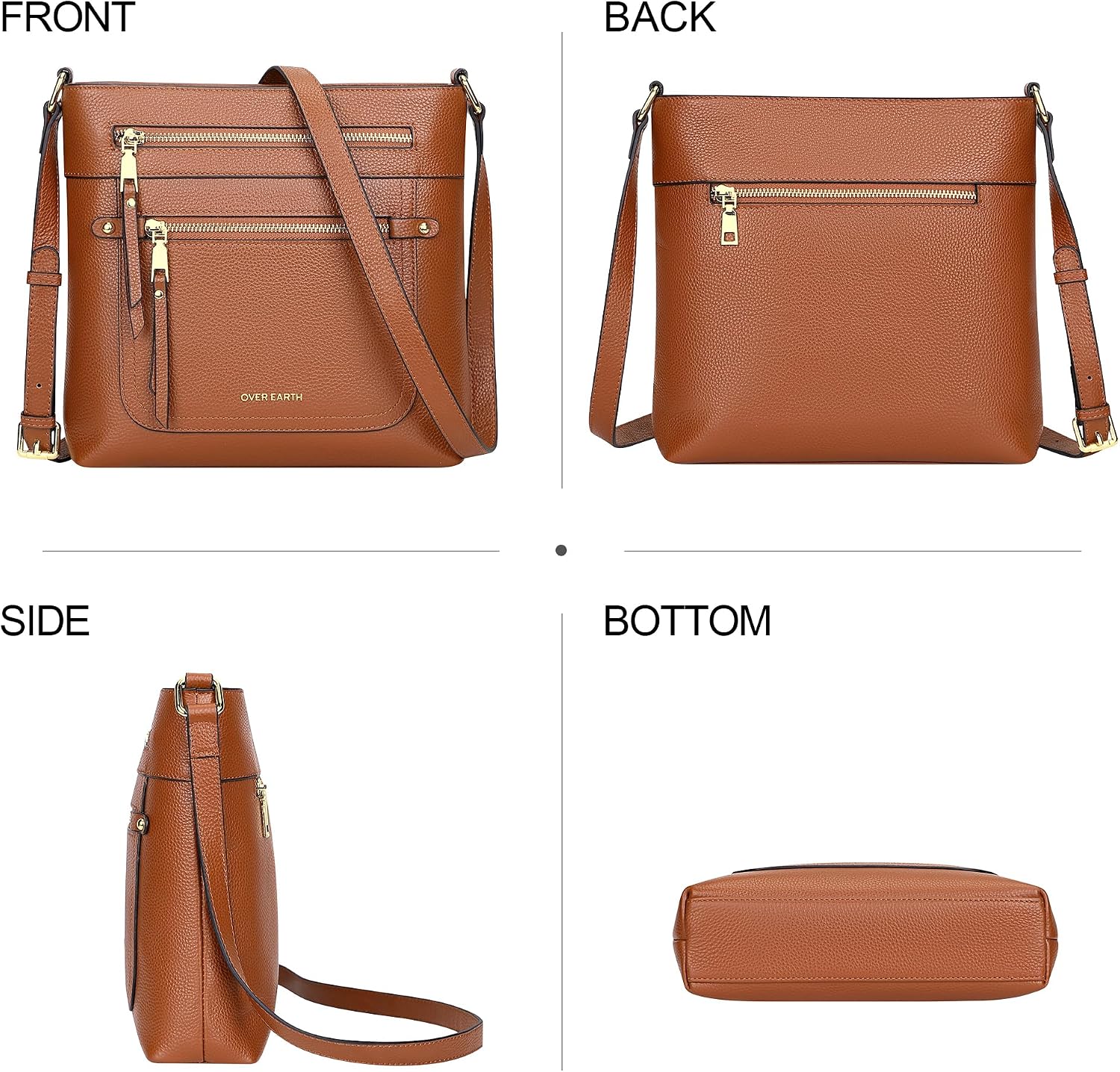 BOLSO CRUZADO DE CUERO GENUINO PARA MUJER OVER EARTH MULTI-BOLSILLOS - 3