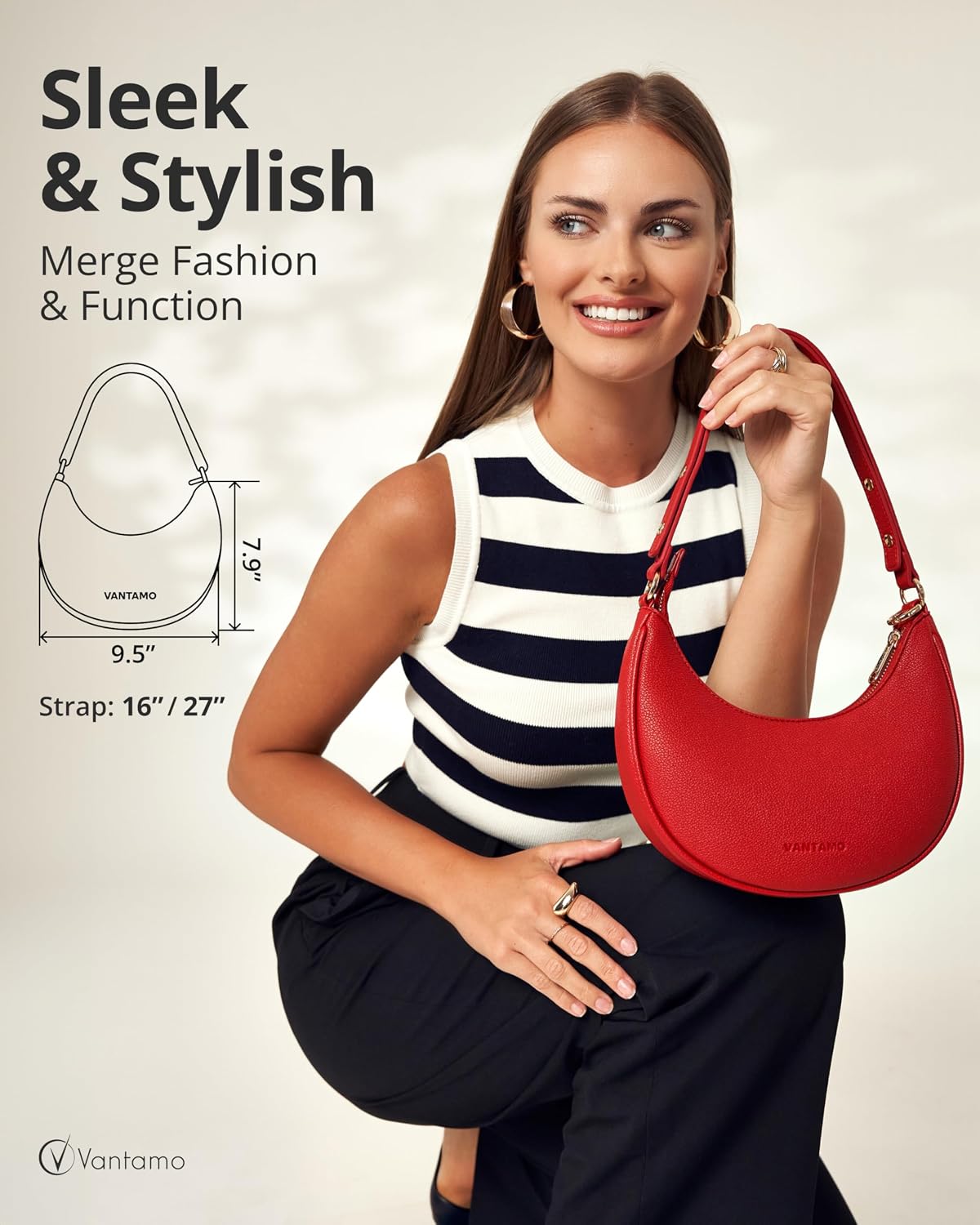 BOLSO CRESCENT VANTAMO PARA MUJER CON PROTECCIÓN RFID Y CLIP ANTIRROBO - 2