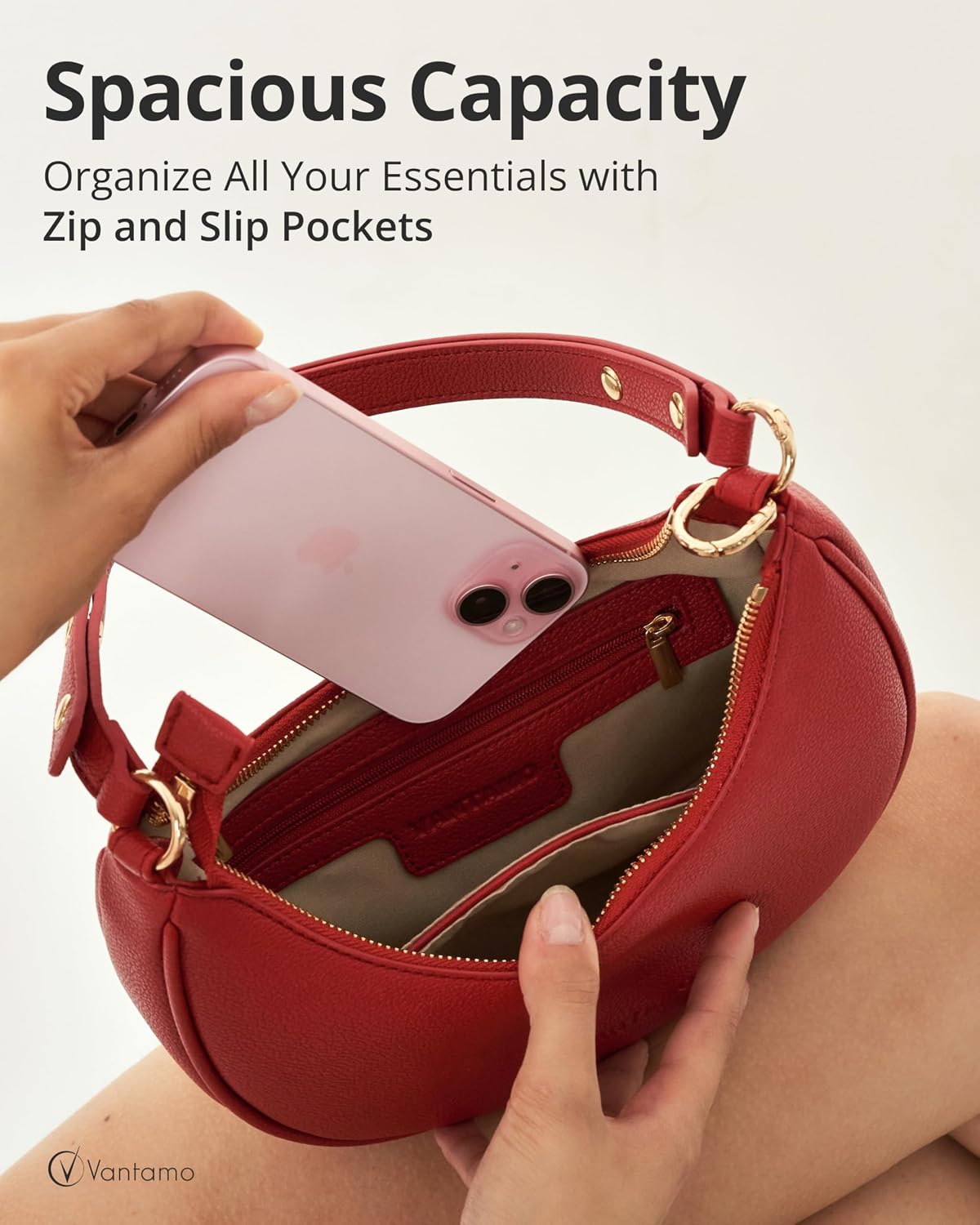 BOLSO CRESCENT VANTAMO PARA MUJER CON PROTECCIÓN RFID Y CLIP ANTIRROBO - 4