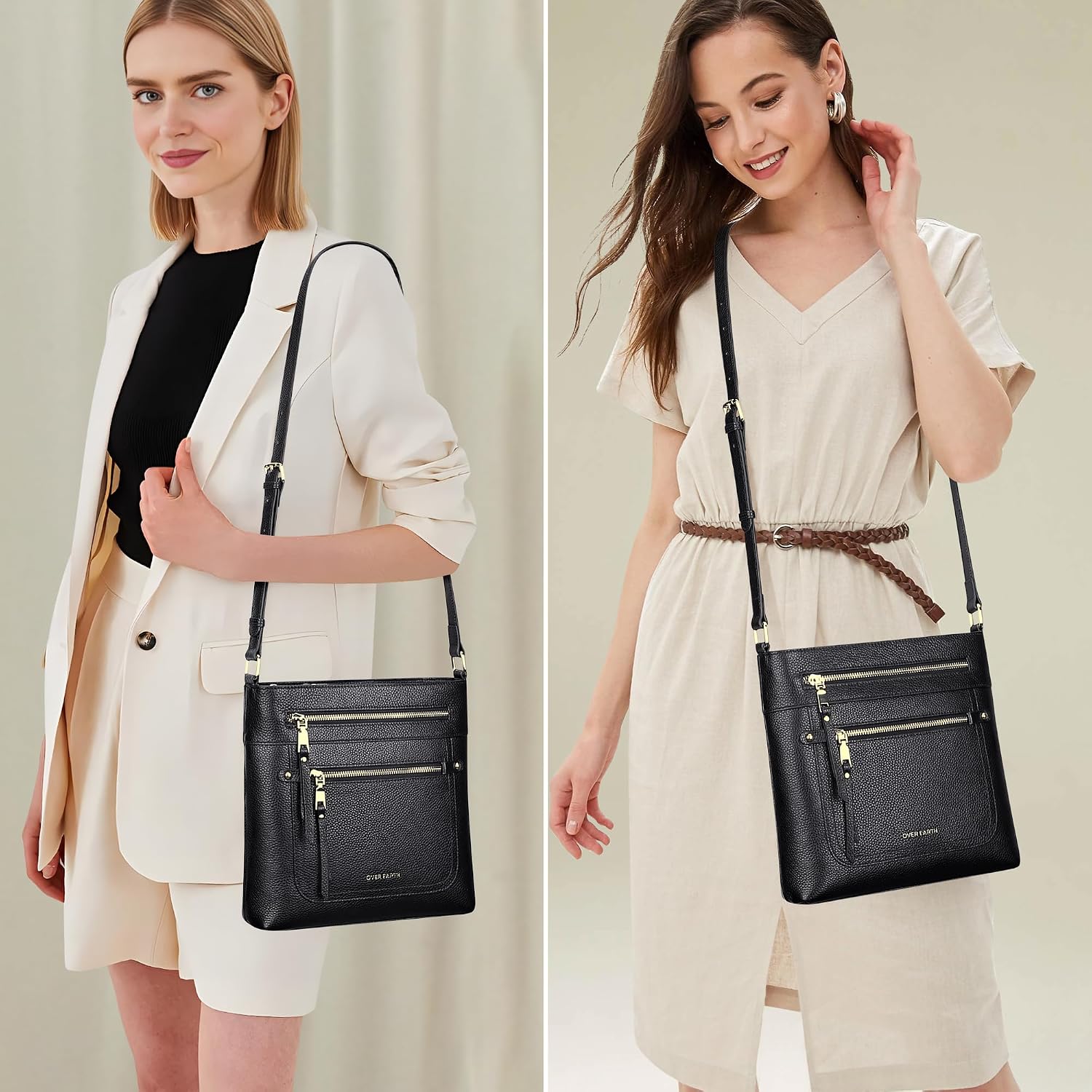 BOLSO CRUZADO DE CUERO GENUINO PARA MUJER OVER EARTH CON MÚLTIPLES BOLSILLOS - 2