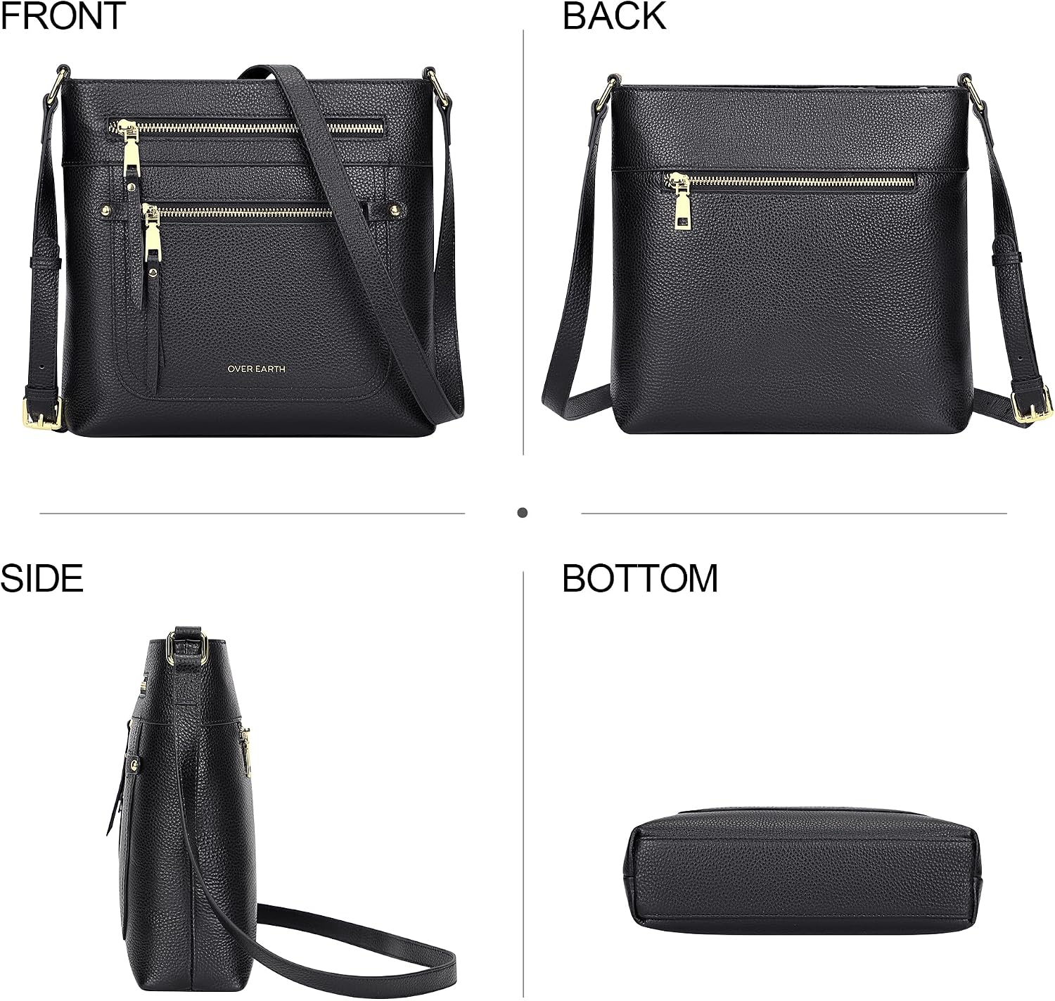 BOLSO CRUZADO DE CUERO GENUINO PARA MUJER OVER EARTH CON MÚLTIPLES BOLSILLOS - 4
