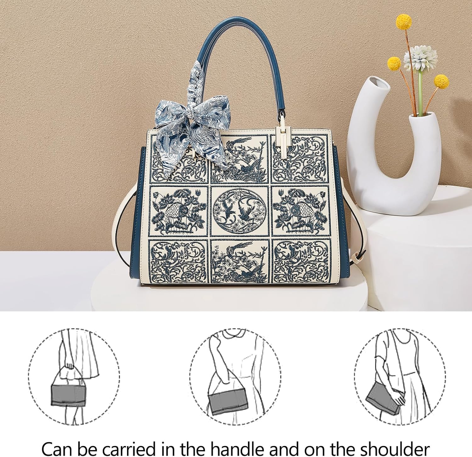 BOLSO SATCHEL FOXLOVER CON ASA SUPERIOR BORDADO VINTAGE - 3