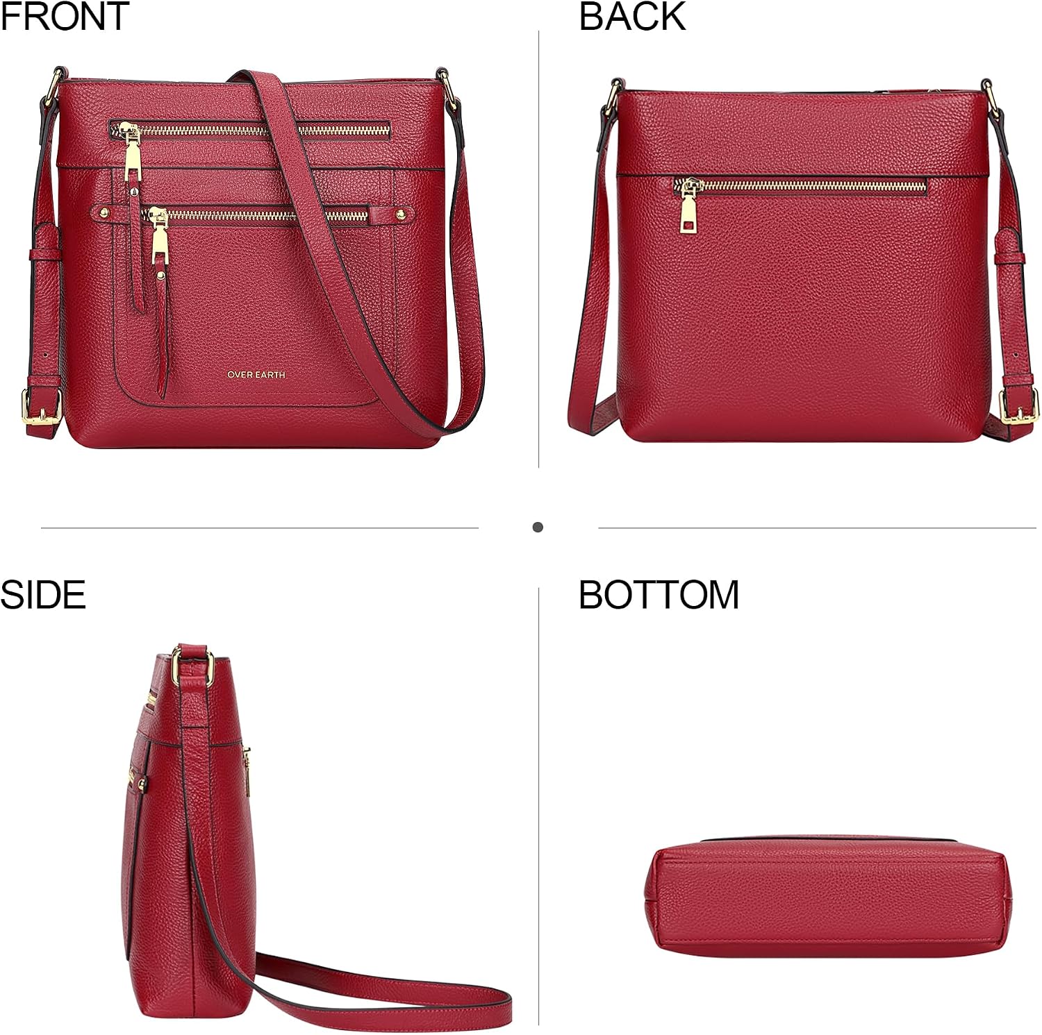 BOLSO CRUZADO DE CUERO GENUINO PARA MUJER OVER EARTH MULTI-BOLSILLOS - 3