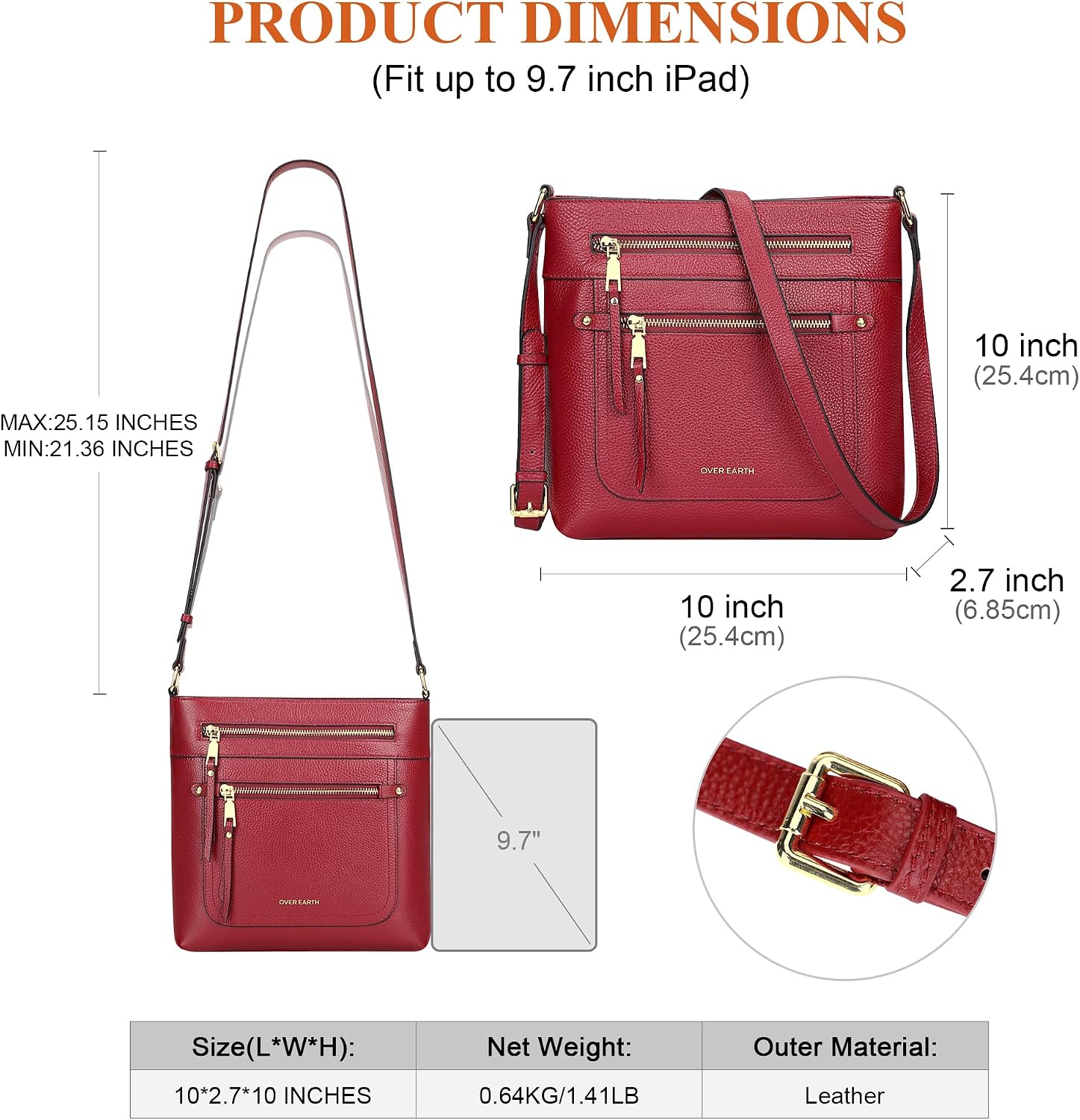 BOLSO CRUZADO DE CUERO GENUINO PARA MUJER OVER EARTH MULTI-BOLSILLOS - 5