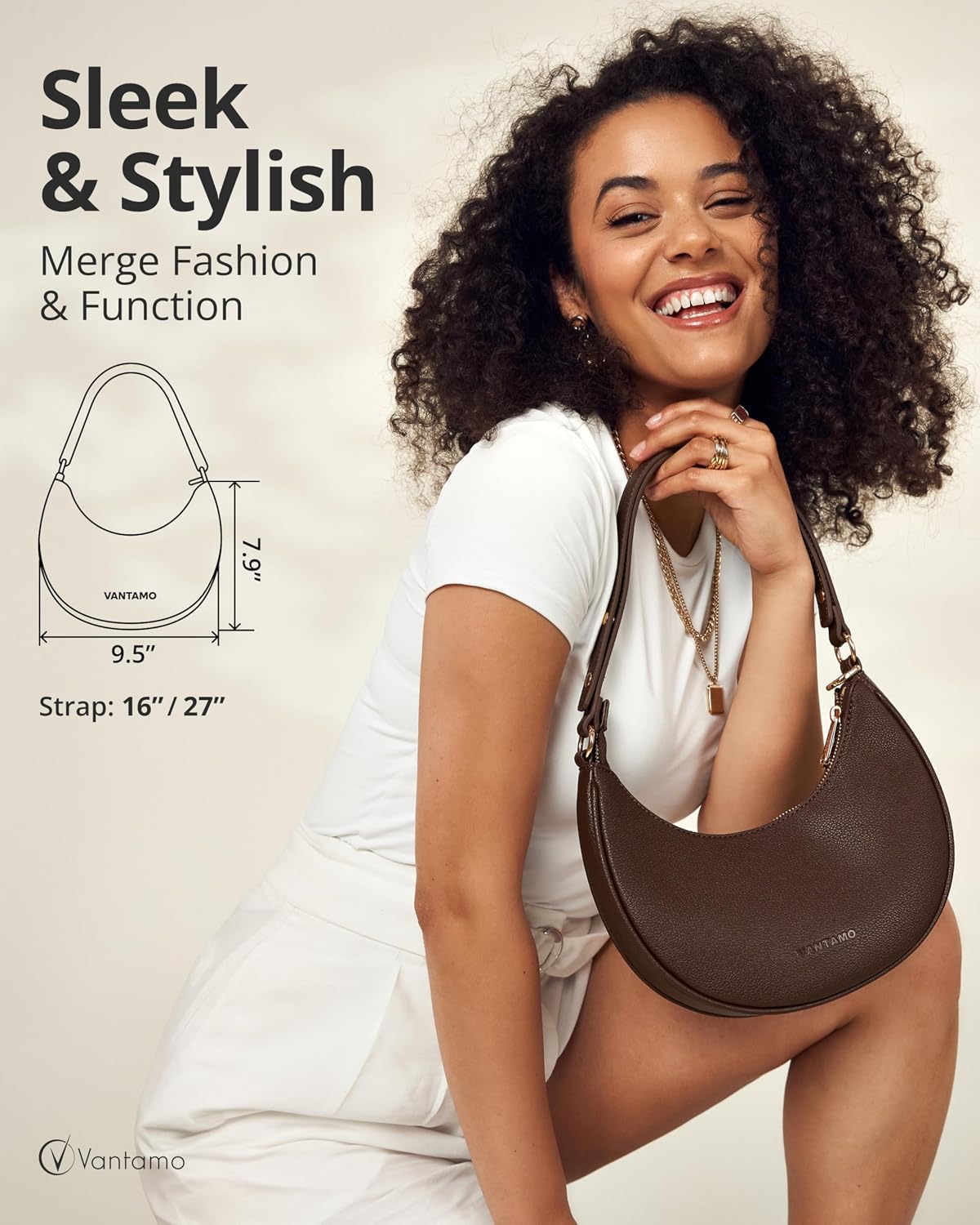 BOLSO VANTAMO CRESCENT PARA MUJER CON PROTECCIÓN RFID Y CLIP ANTIRROBO - 2