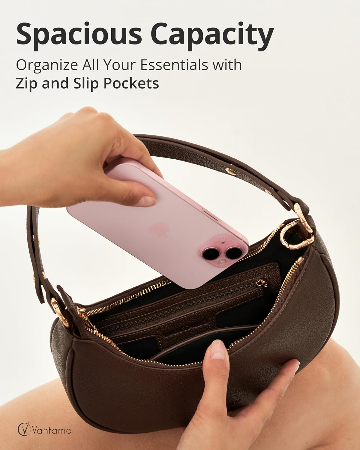 BOLSO VANTAMO CRESCENT PARA MUJER CON PROTECCIÓN RFID Y CLIP ANTIRROBO - 4