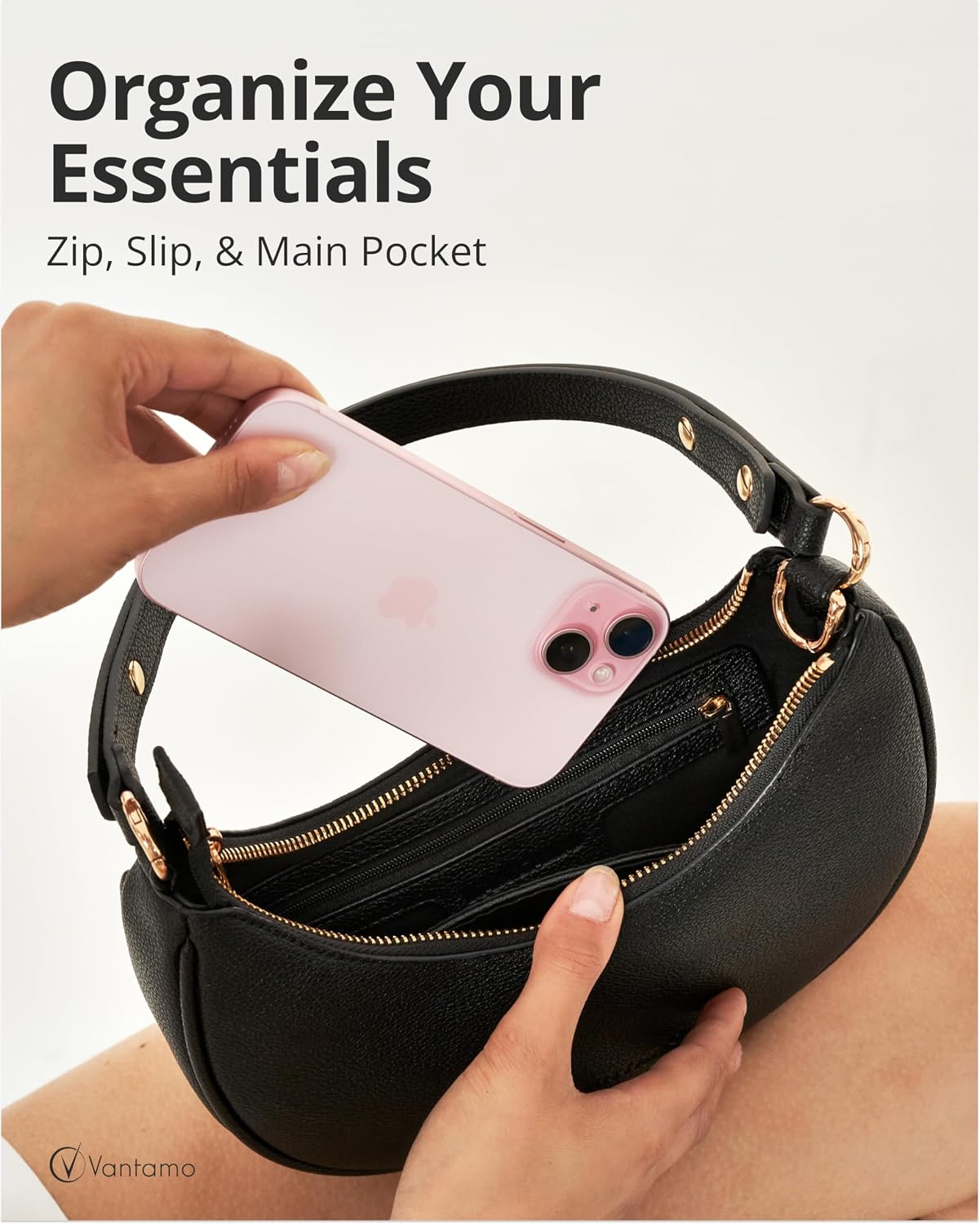 BOLSO VANTAMO CRESCENT PARA MUJER CON PROTECCIÓN RFID Y CLIP ANTIRROBO - 4