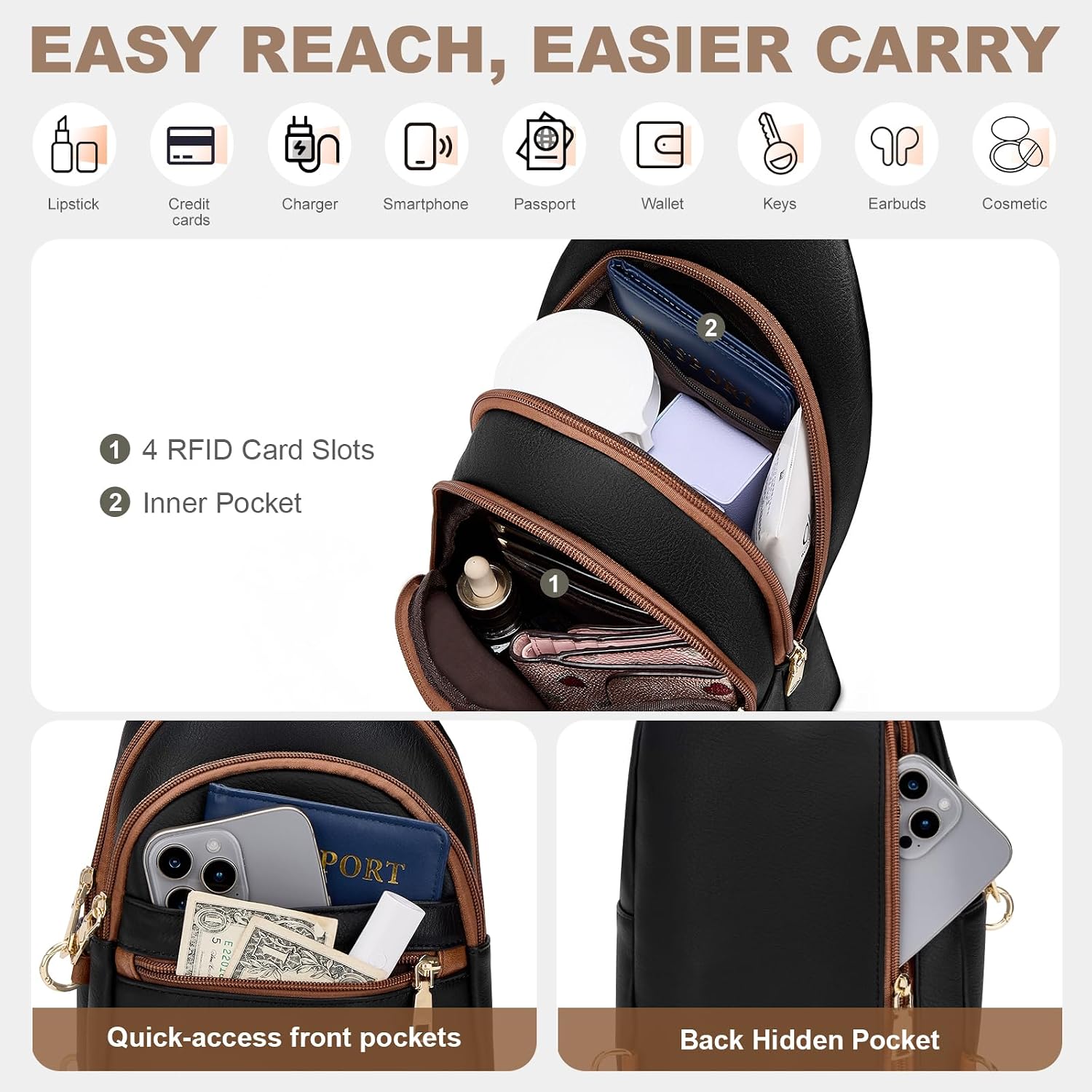 BOLSO CRUZADO ANTIRROBO PARA MUJER SYTRAH CON BLOQUEO RFID - 4