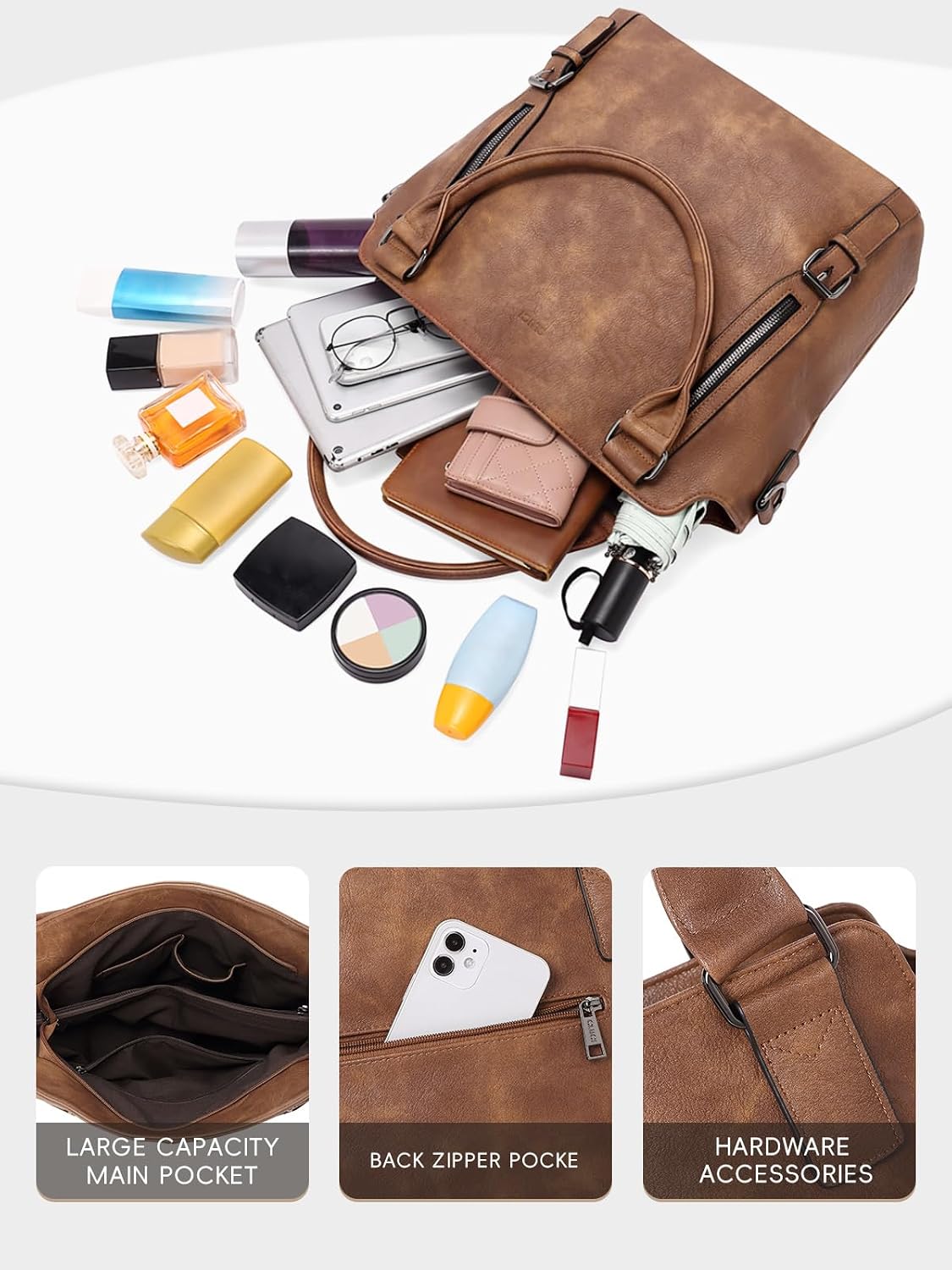 BOLSO HOBO GRANDE PARA MUJER CLUCI CON MÚLTIPLES BOLSILLOS - 4