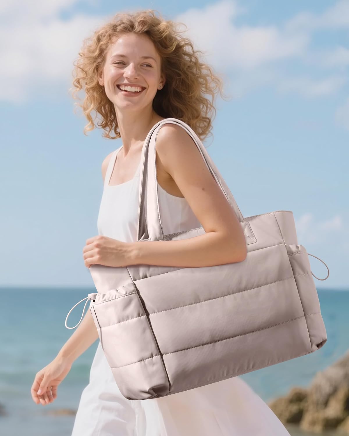 BOLSO TOTE LOVEVOOK PARA MUJER CON COMPARTIMENTO PARA TAZA GRANDE Y CIERRE - 2
