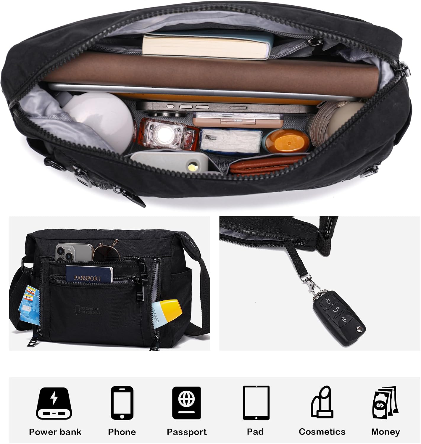 BOLSO CRUZADO DE NYLON PARA MUJER HAYTIJOE MULTI BOLSILLOS - 4