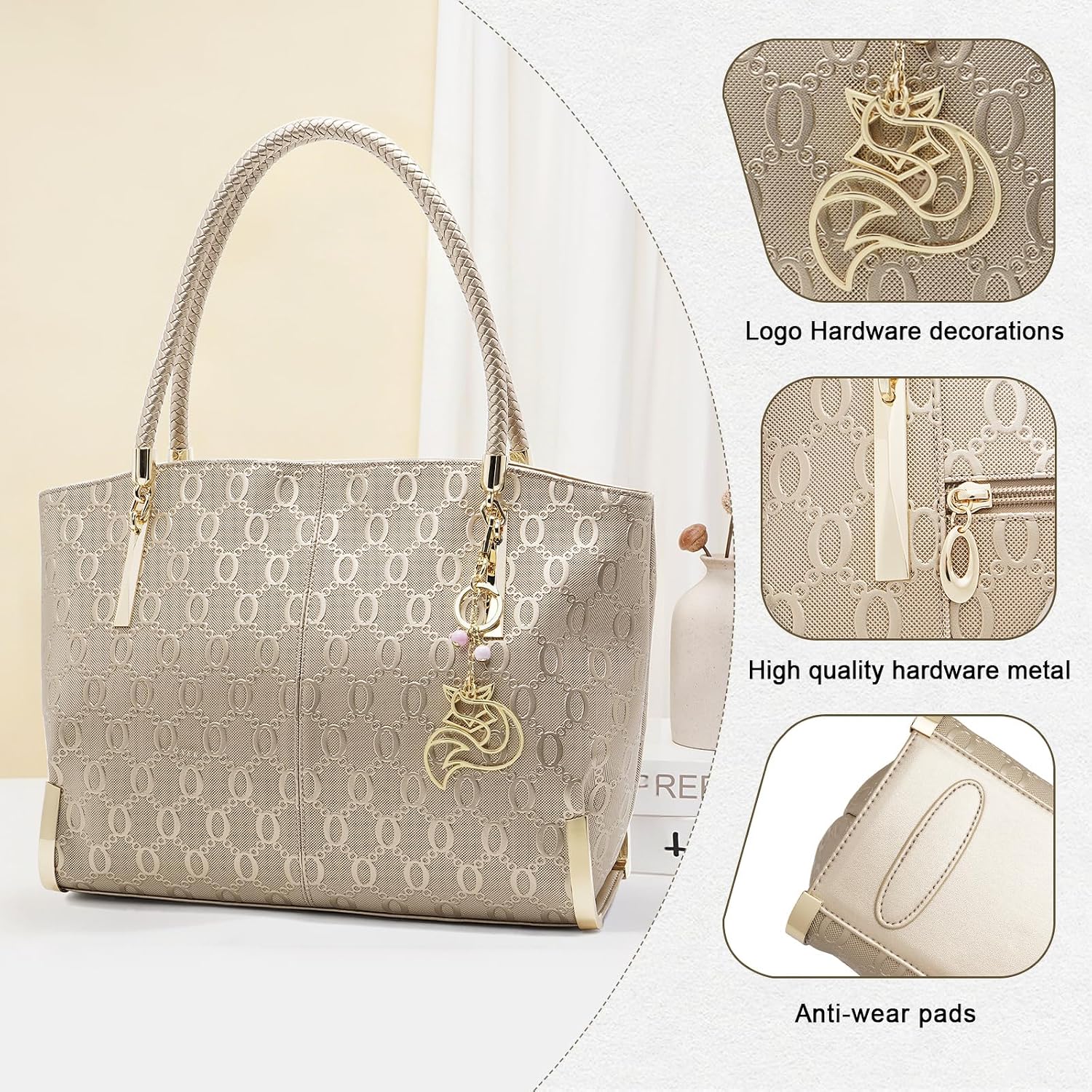 BOLSO TOTE FOXLOVER DE CUERO GENUINO CAPACIDAD GRANDE - 4