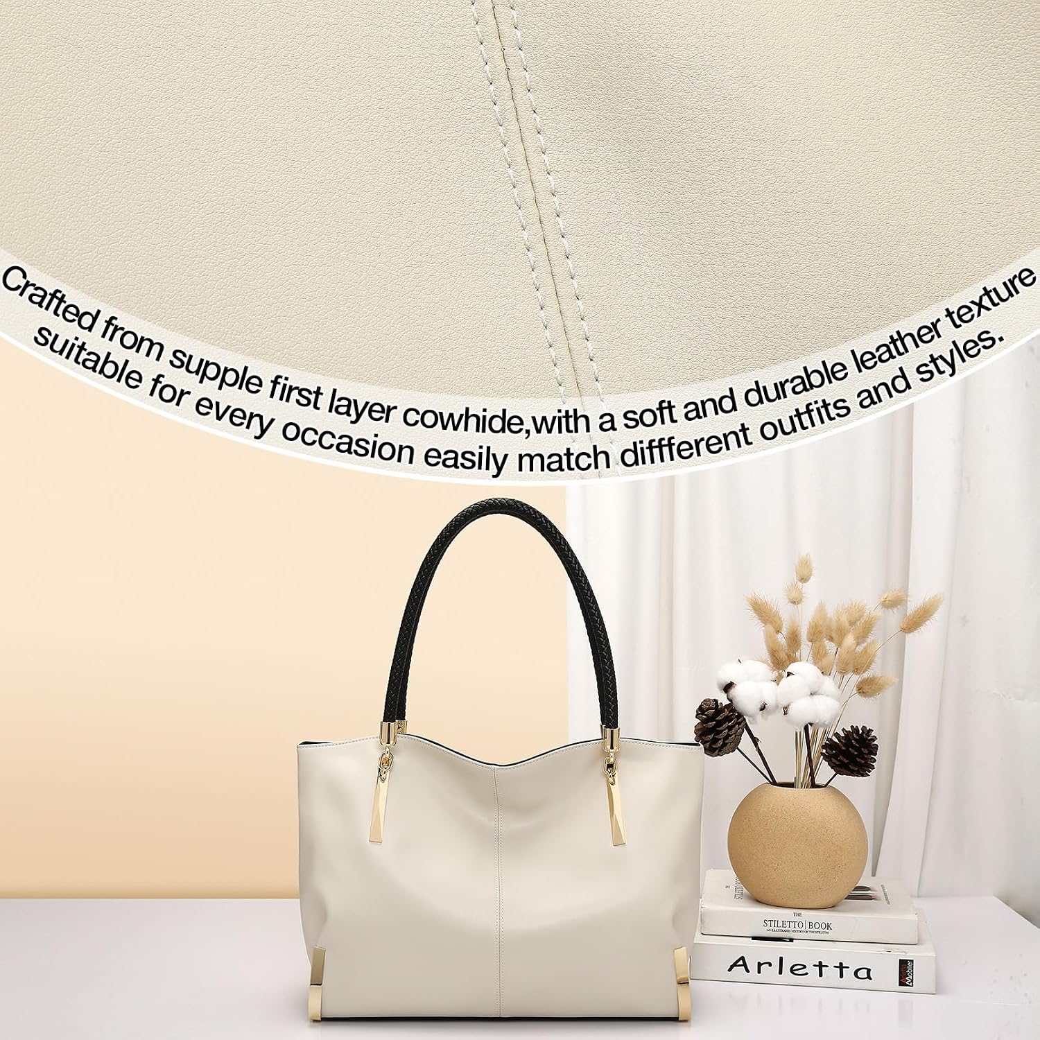 BOLSO TOTE FOXLOVER DE CUERO GENUINO GRAN CAPACIDAD PARA MUJER - 5
