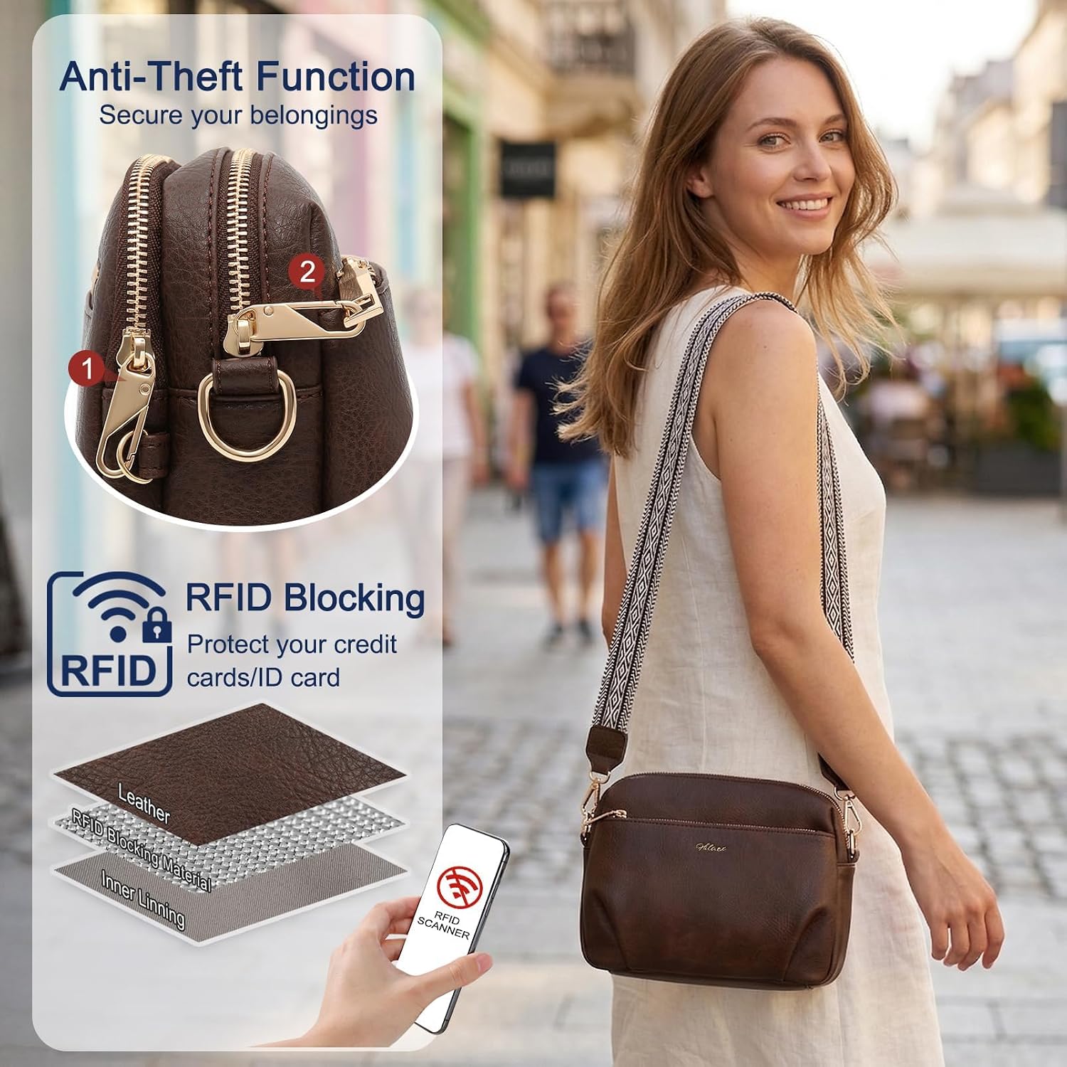 BOLSO CROSSBODY PARA MUJER HILAEX CUERO VEGANO ANTIRROBO RFID - 5
