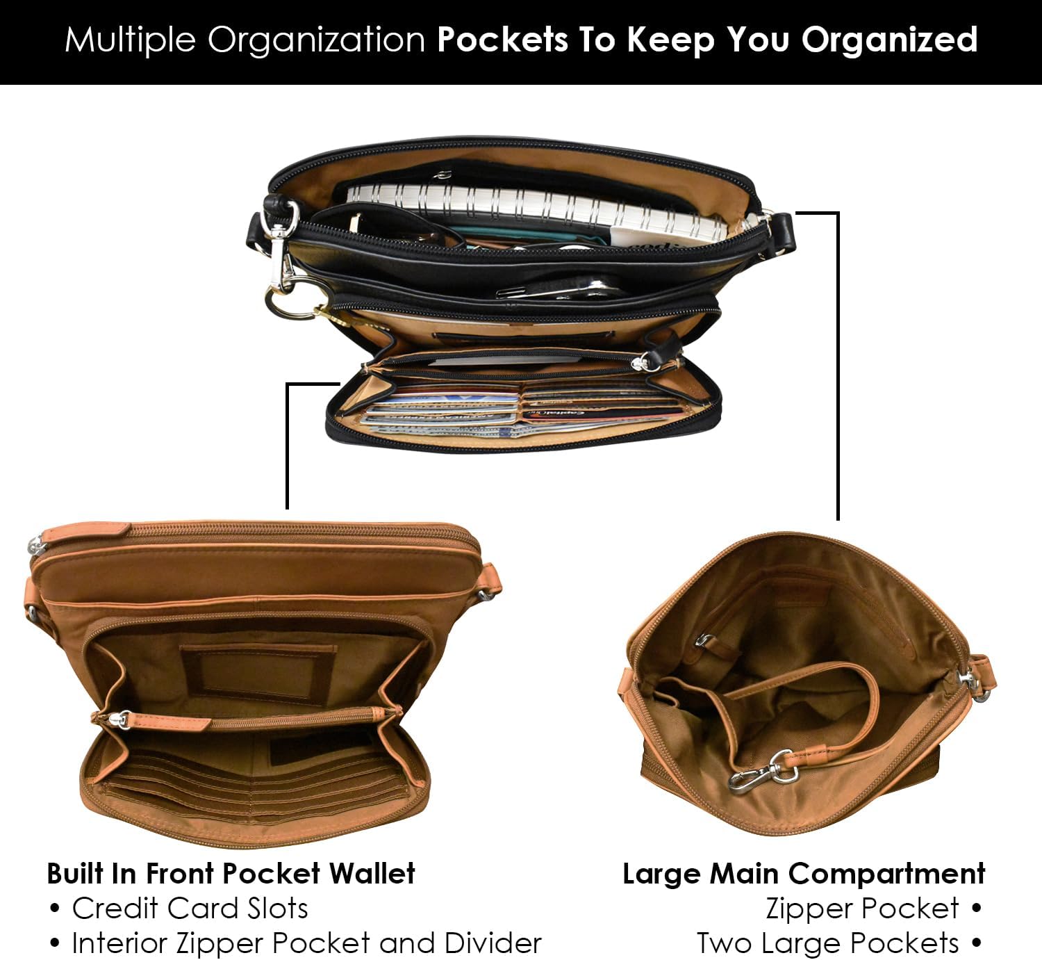 BOLSO CRUZADO DE CUERO GENUINO ILI NEW YORK PARA MUJER CON BLOQUEO RFID Y CORREA AJUSTABLE - 4