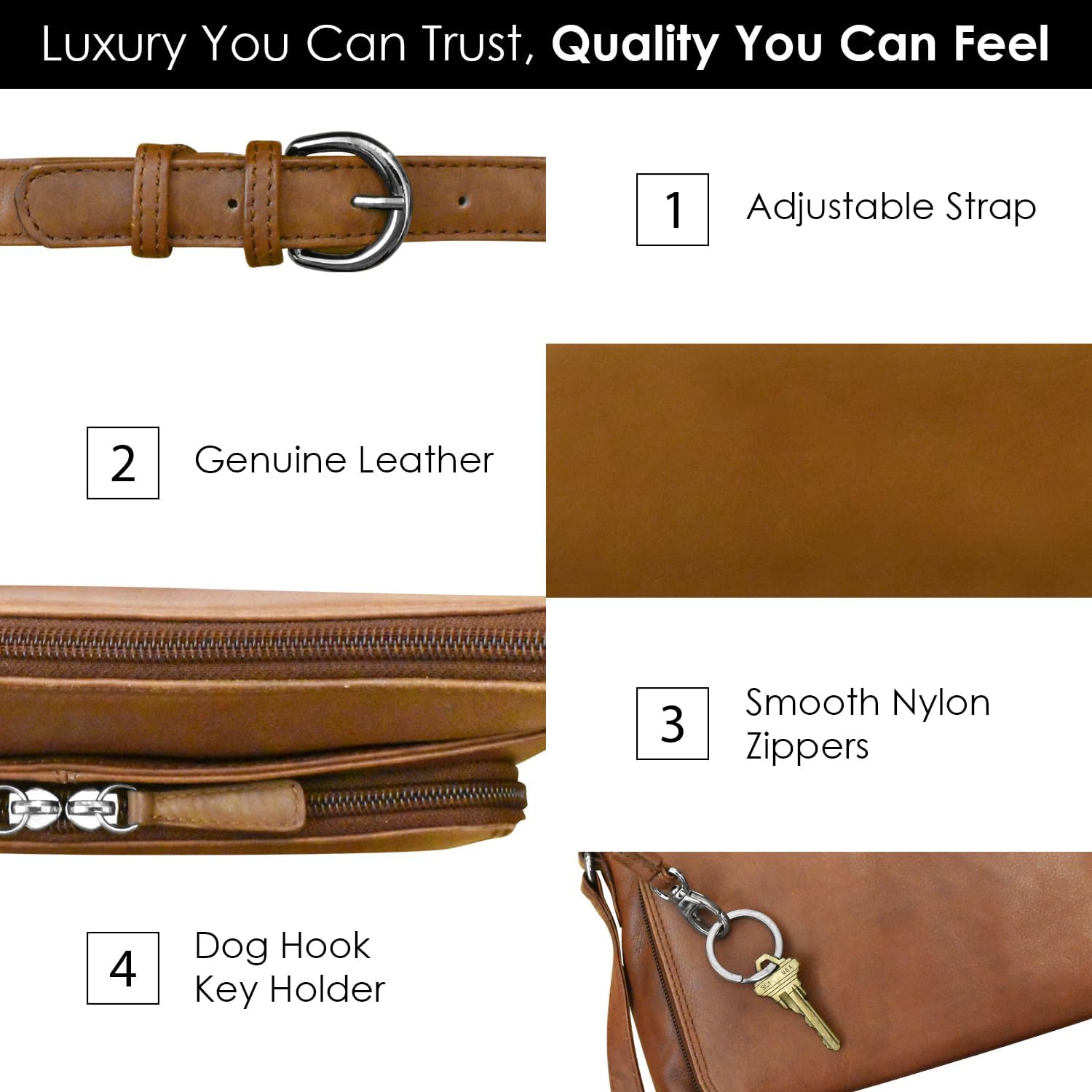 BOLSO CRUZADO DE CUERO GENUINO ILI NEW YORK PARA MUJER CON BLOQUEO RFID Y CORREA AJUSTABLE - 5