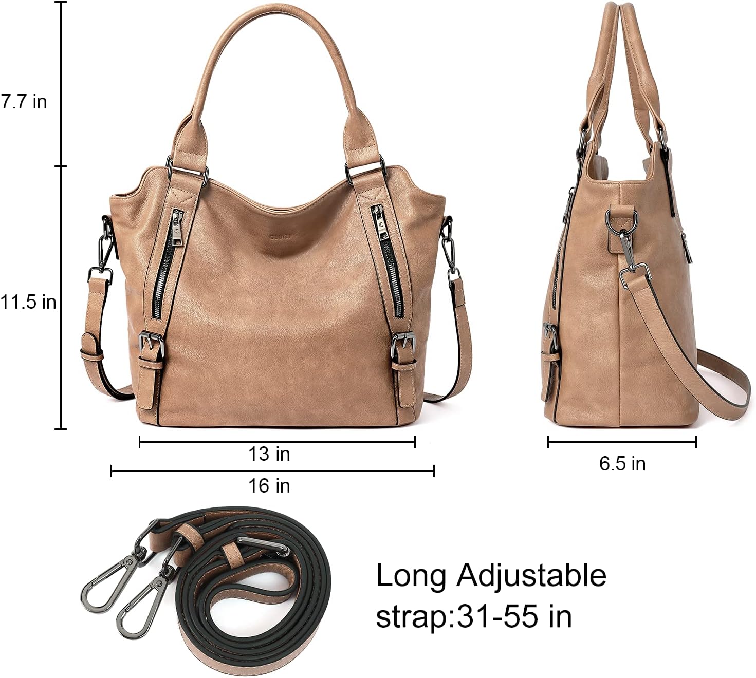BOLSO HOBO GRANDE PARA MUJER CLUCI CON MÚLTIPLES BOLSILLOS - 4
