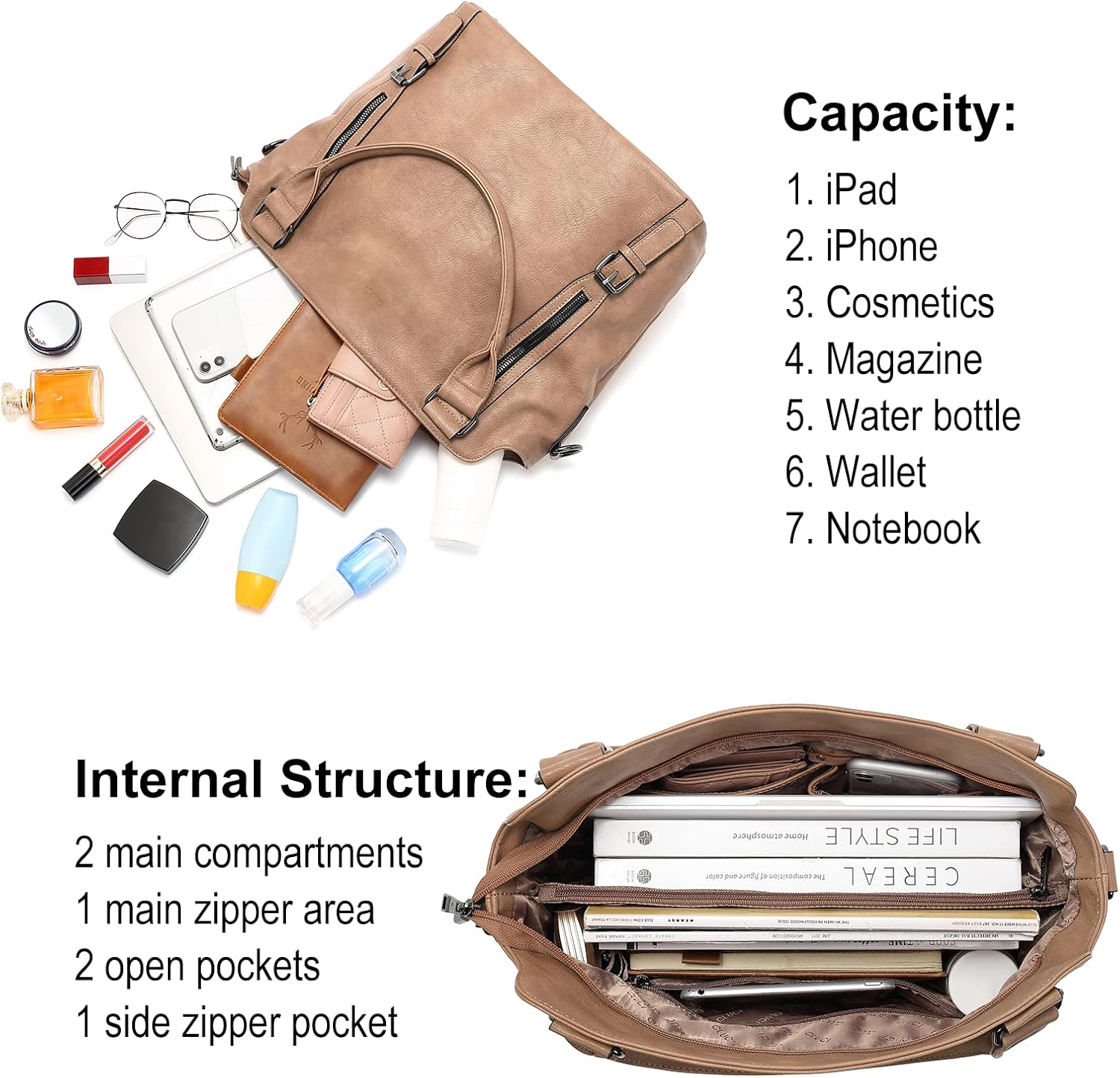 BOLSO HOBO GRANDE PARA MUJER CLUCI CON MÚLTIPLES BOLSILLOS - 5