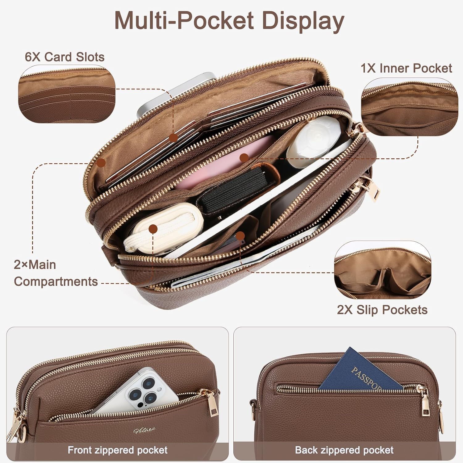 BOLSO CROSSBODY PARA MUJER HILAEX CUERO VEGANO ANTIRROBO RFID - 3