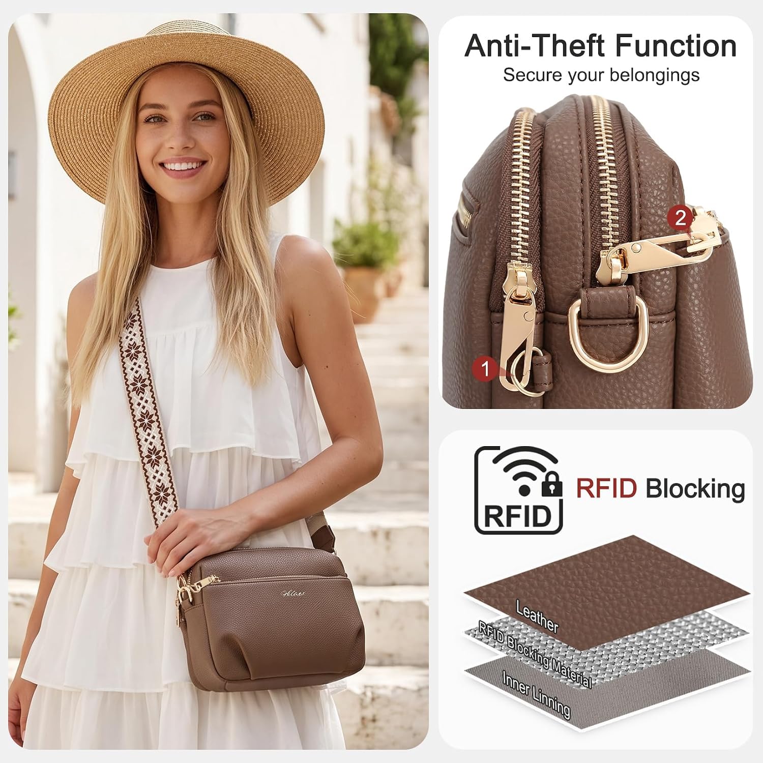 BOLSO CROSSBODY PARA MUJER HILAEX CUERO VEGANO ANTIRROBO RFID - 4