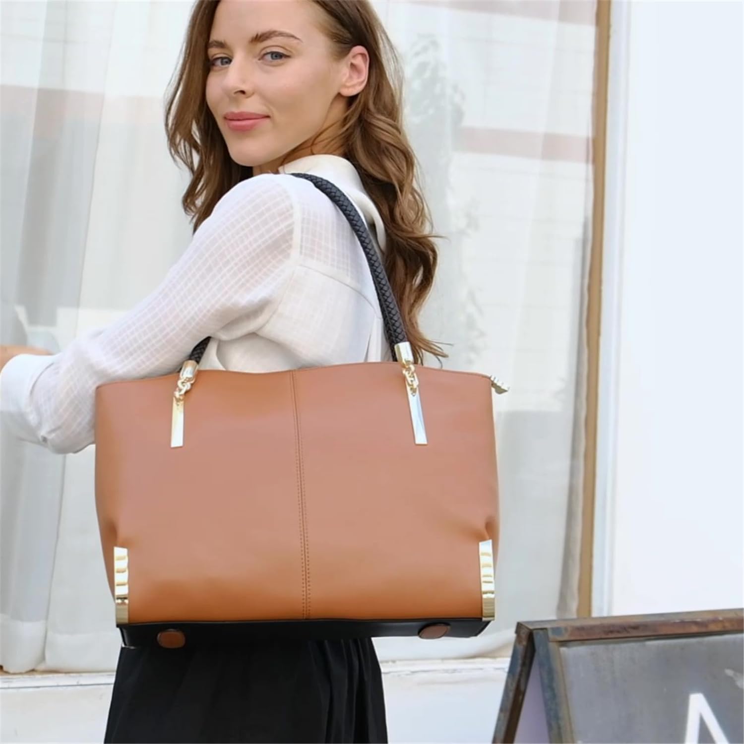 BOLSO TOTE FOXLOVER DE CUERO GENUINO CAPACIDAD GRANDE - 2