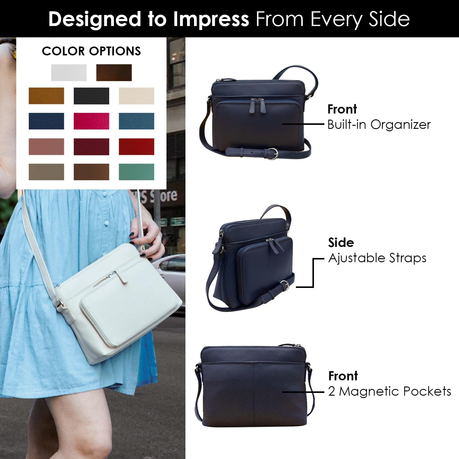 BOLSO CRUZADO PARA MUJER ILI NEW YORK EN CUERO GENUINO CON BLOQUEO RFID Y CORREA AJUSTABLE - 3