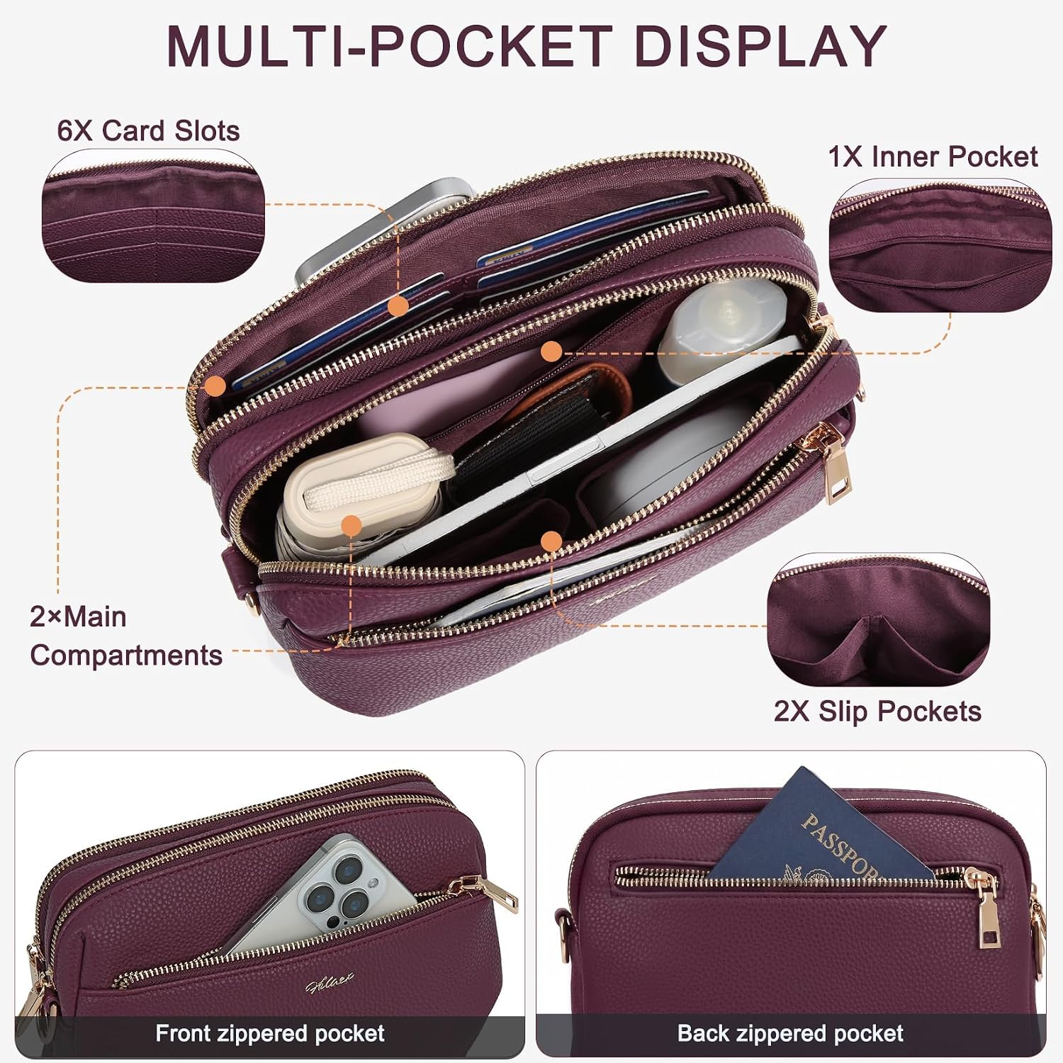 BOLSO CROSSBODY PARA MUJER HILAEX CUERO VEGANO ANTIRROBO CON RFID - 3