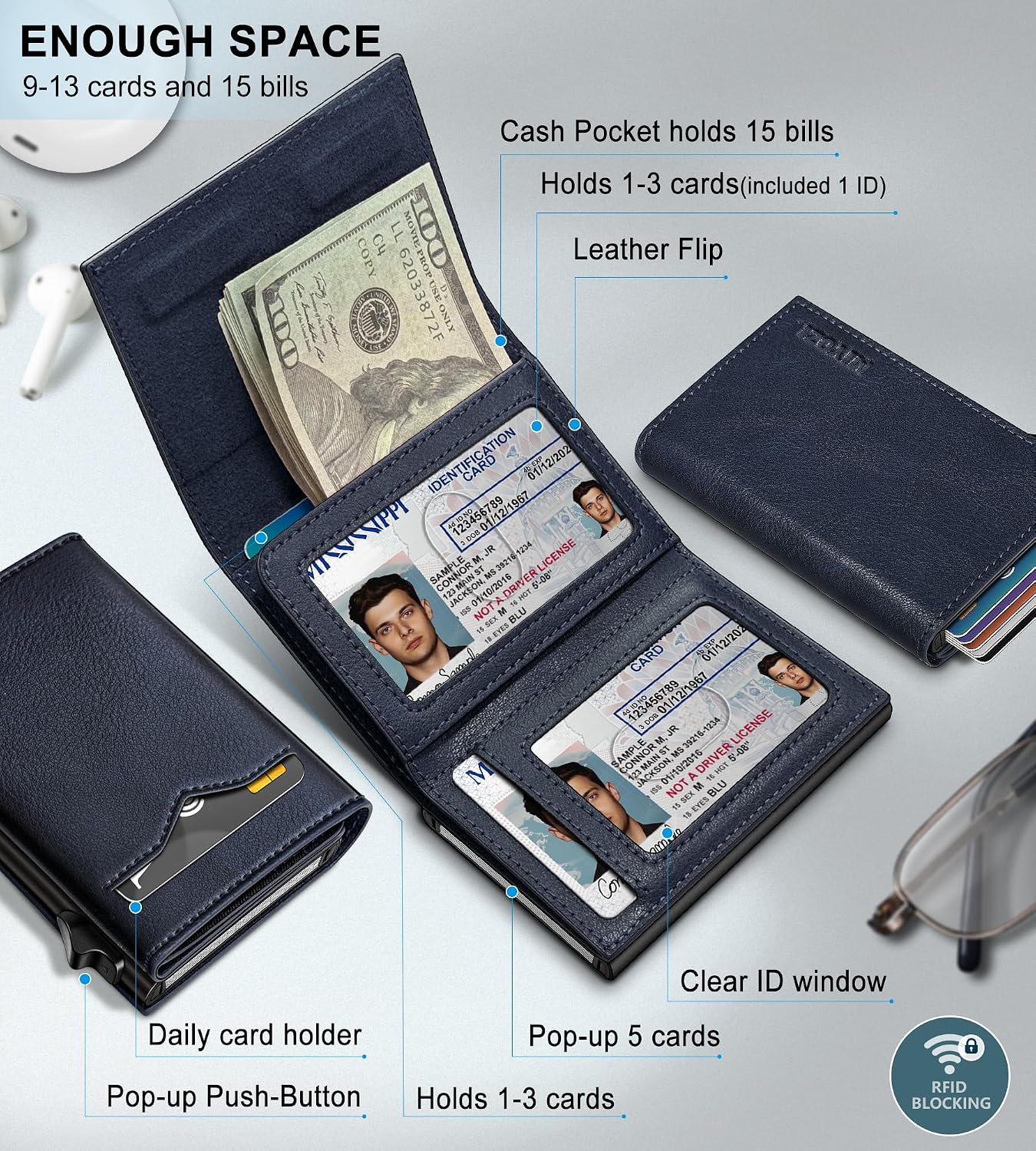 BILLETERA PARA HOMBRE MIYOZI TRIFOLD CON BLOQUEO RFID Y CIERRE MAGNÉTICO - 2