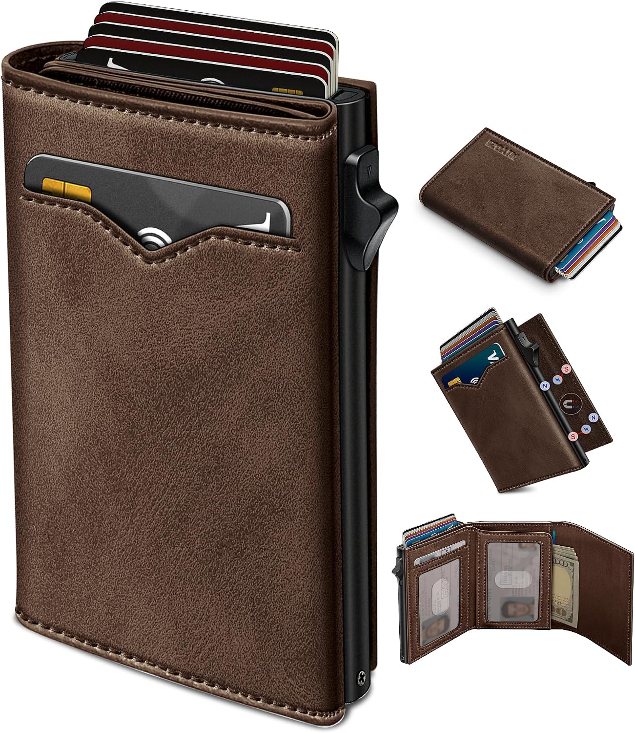 BILLETERA PARA HOMBRE MIYOZI TRIFOLD POP UP CON BLOQUEO RFID Y CIERRE MAGNÉTICO - 1