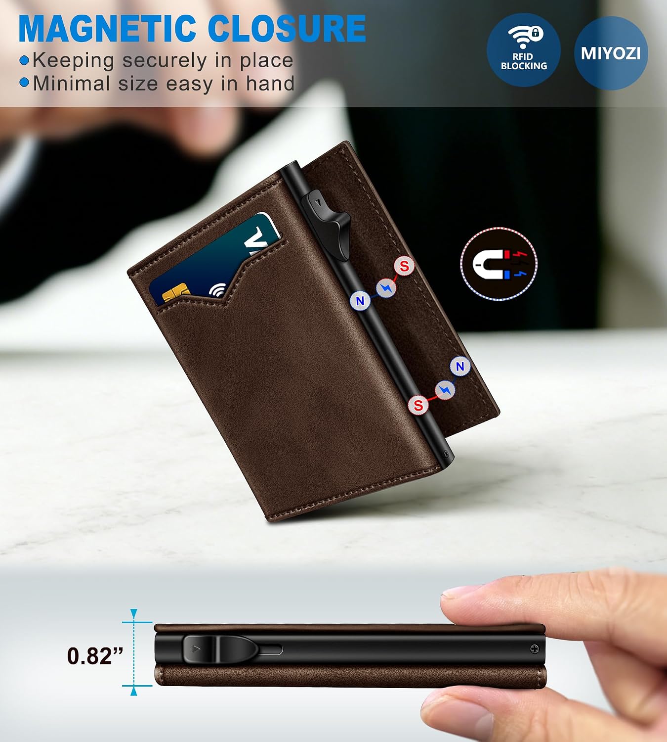 BILLETERA PARA HOMBRE MIYOZI TRIFOLD POP UP CON BLOQUEO RFID Y CIERRE MAGNÉTICO - 3
