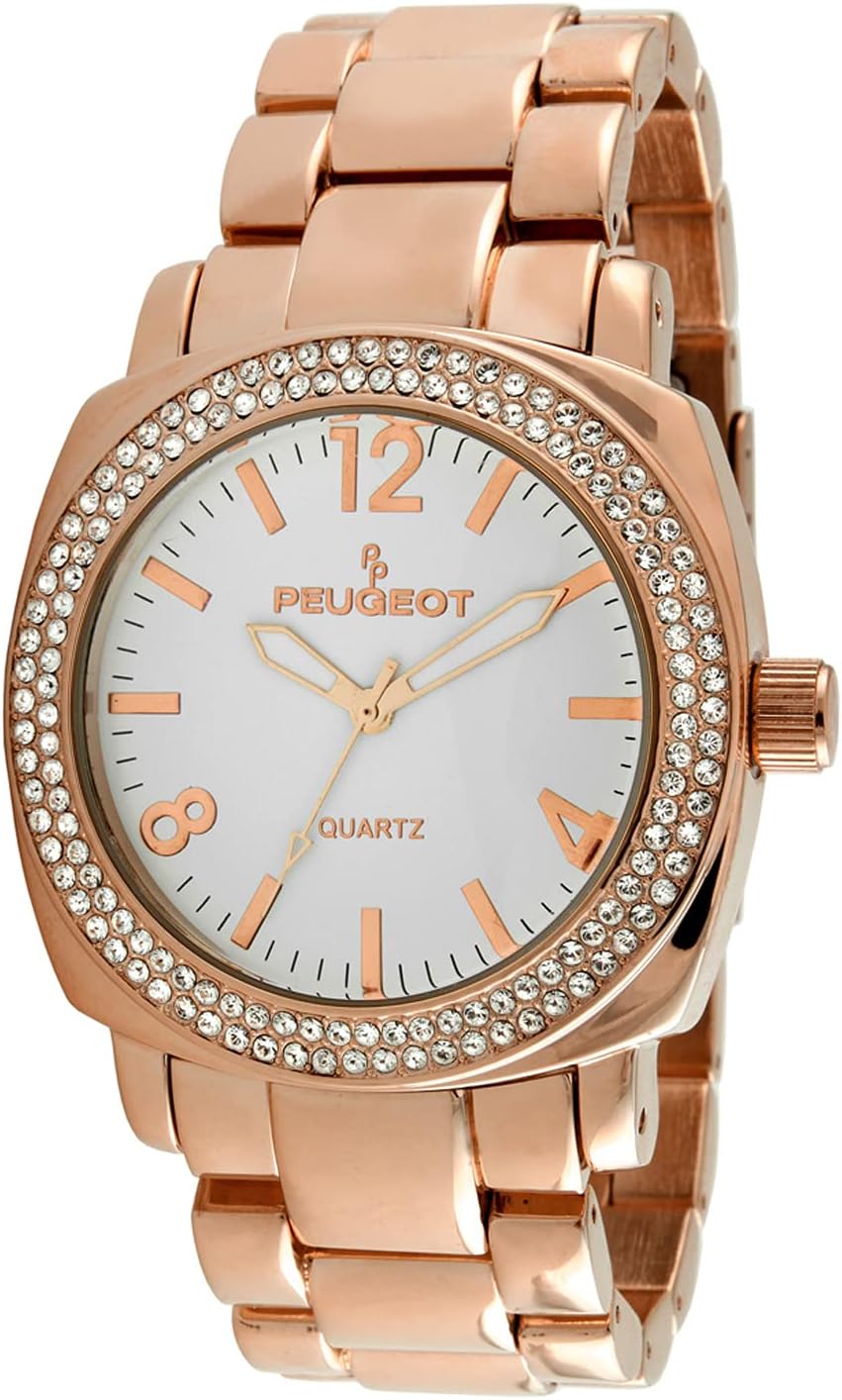 RELOJ DE PULSERA PARA MUJER PEUGEOT BOYFRIEND OVERSIZED CON BISEL CON CRISTALES SWAROVSKI Y PULSERA METÁLICA - 1