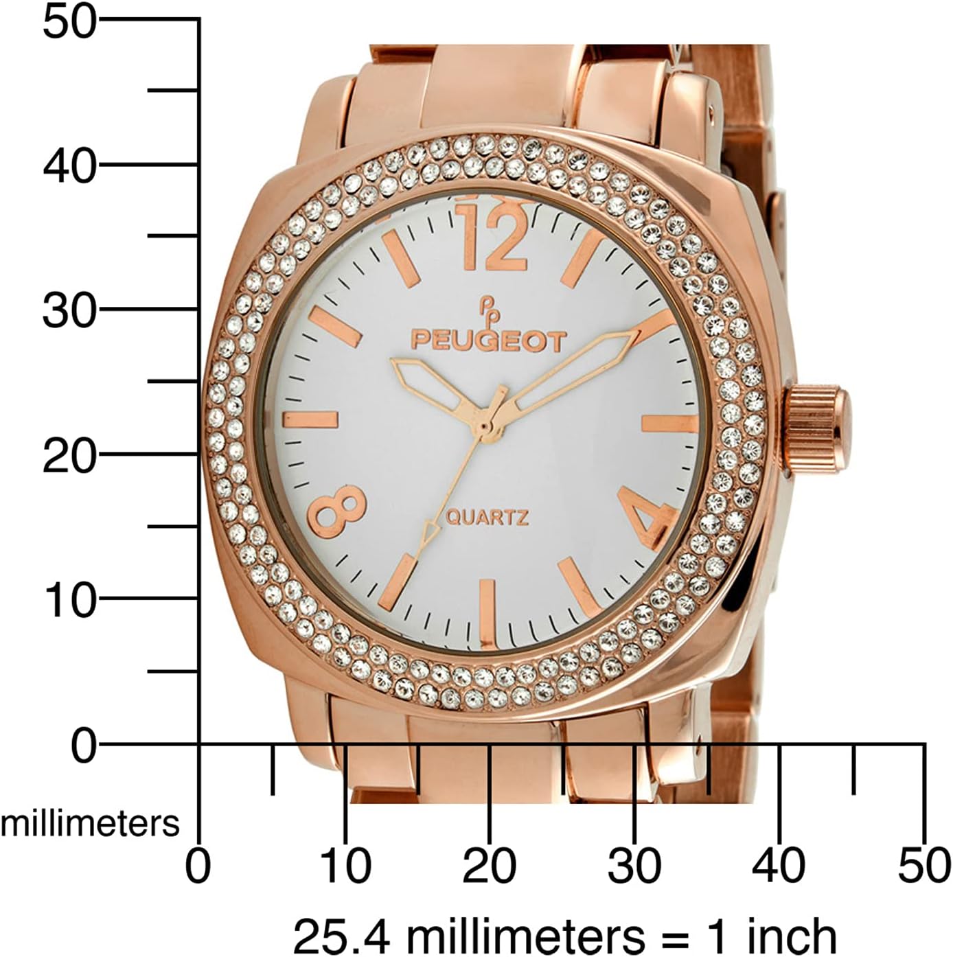 RELOJ DE PULSERA PARA MUJER PEUGEOT BOYFRIEND OVERSIZED CON BISEL CON CRISTALES SWAROVSKI Y PULSERA METÁLICA - 2