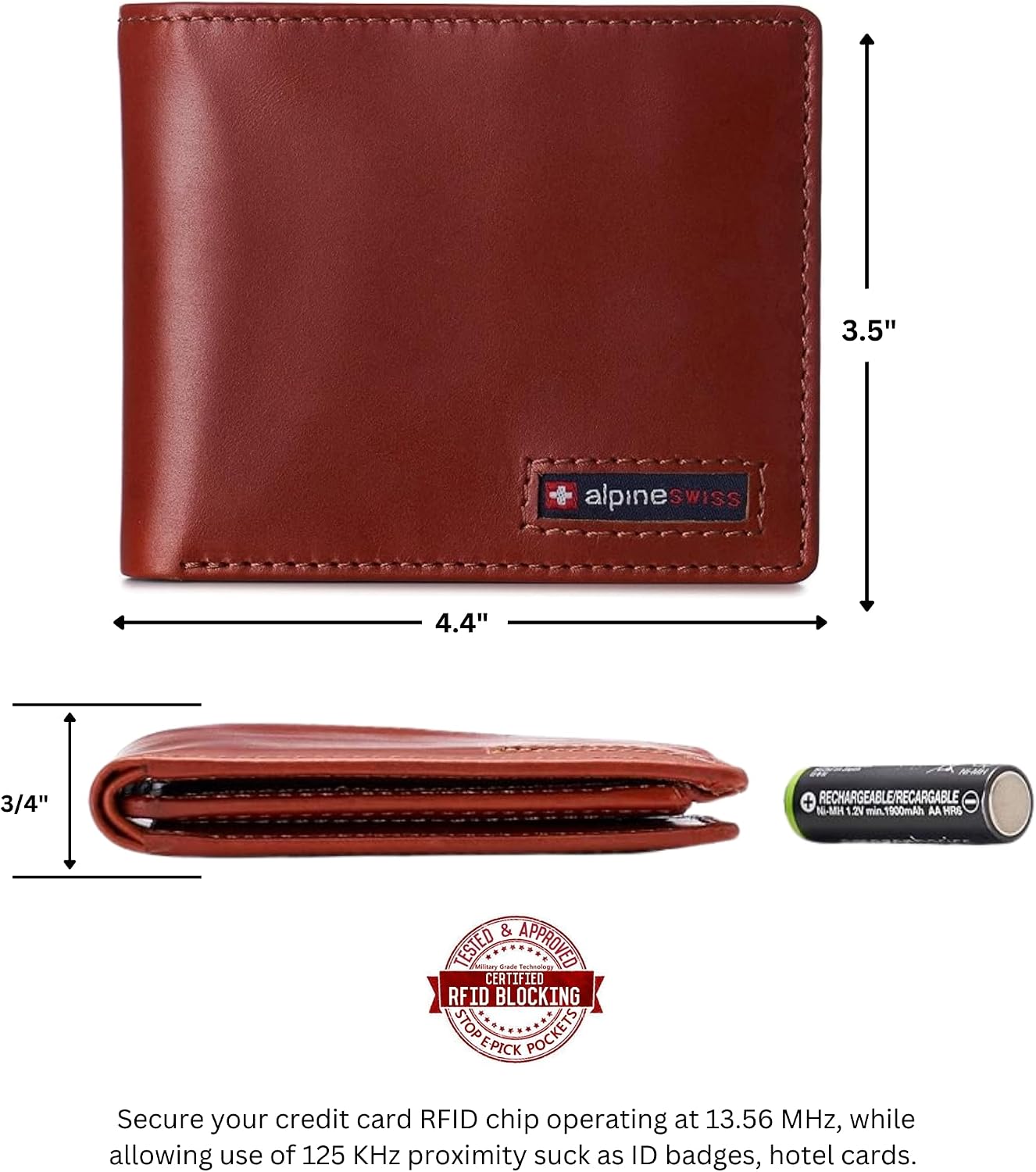 BILLETERA PARA HOMBRE ALPINE SWISS SPENCER BIFOLD CUERO NAPPA BRILLANTE TAN - 3
