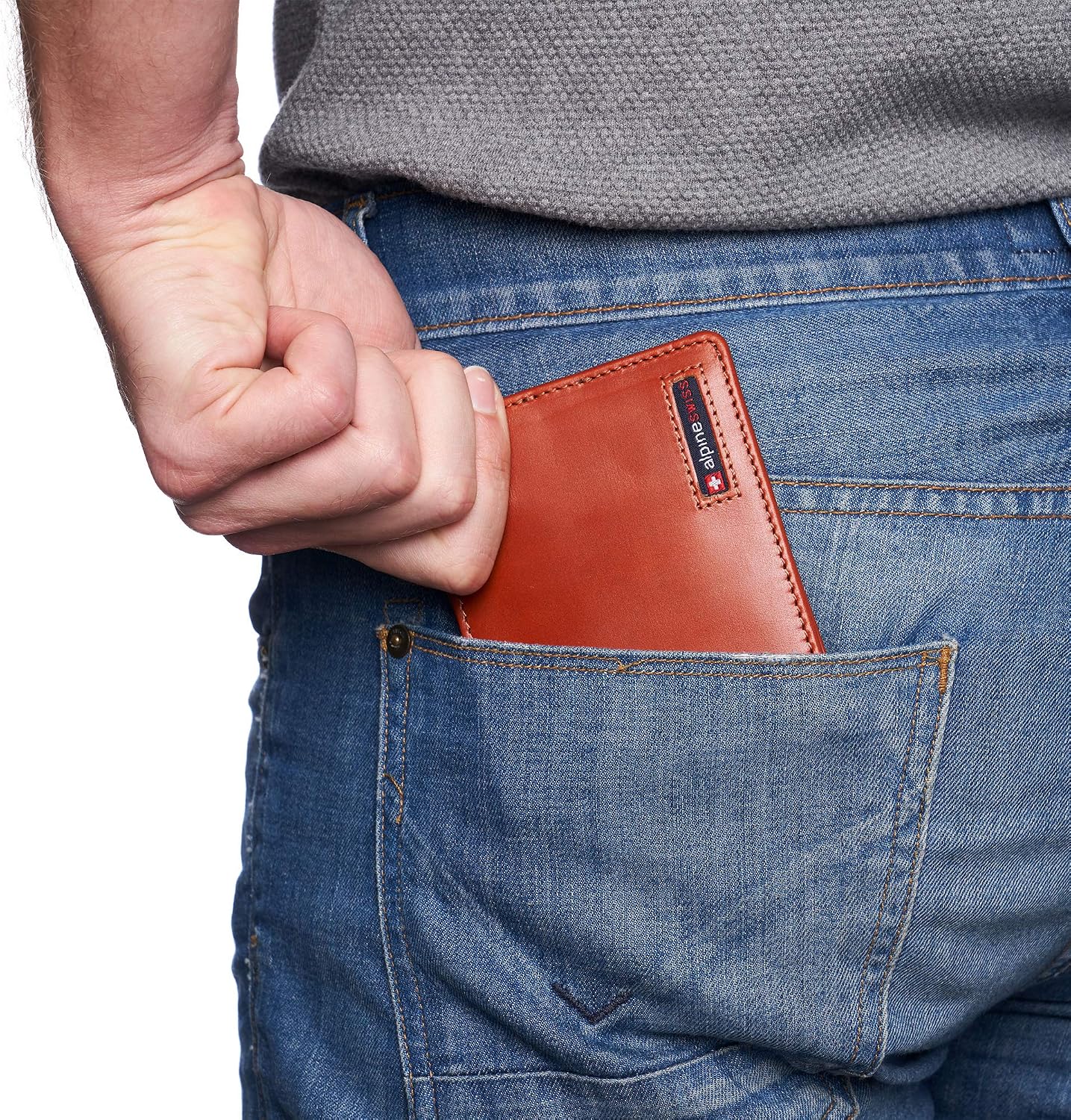 BILLETERA PARA HOMBRE ALPINE SWISS SPENCER BIFOLD CUERO NAPPA BRILLANTE TAN - 4